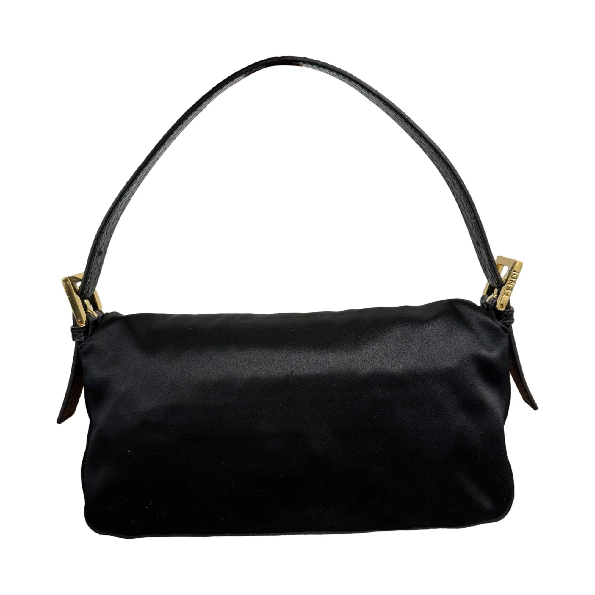 Fendi Black Satin Rhinestone Logo Baguette Bag - Image 2