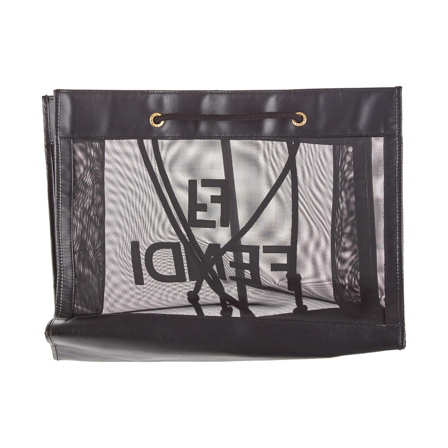 Fendi Black Sheer Mesh Logo Shoulder Tote - Image 2