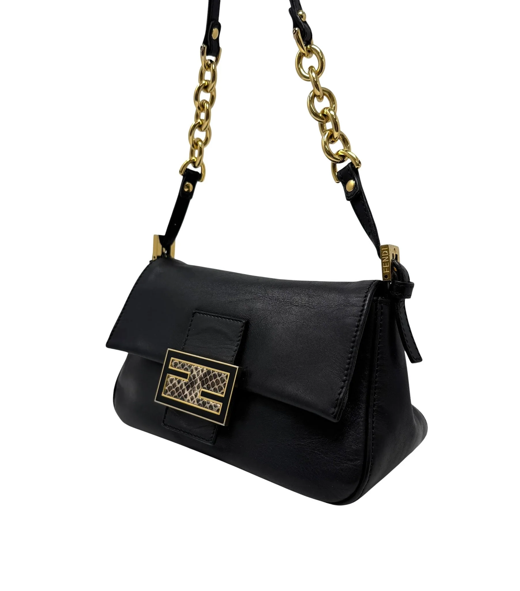 Fendi Black Snake Clasp Baguette Bag - Image 2