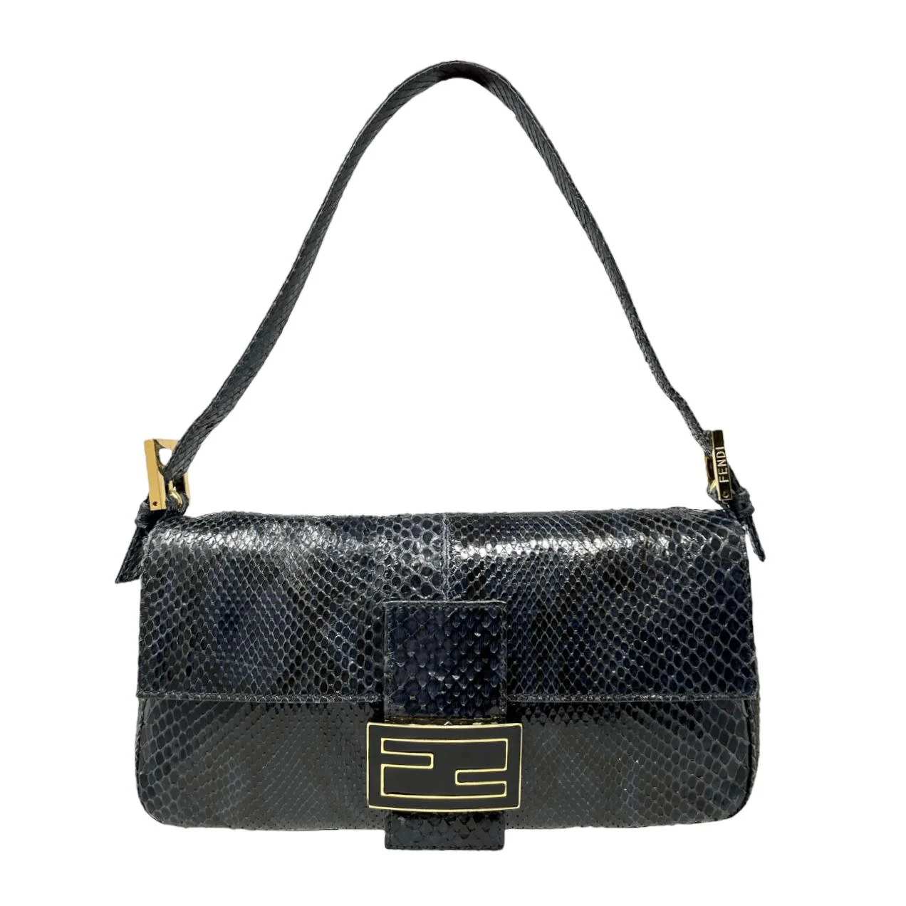 Fendi Black Snakeskin Baguette