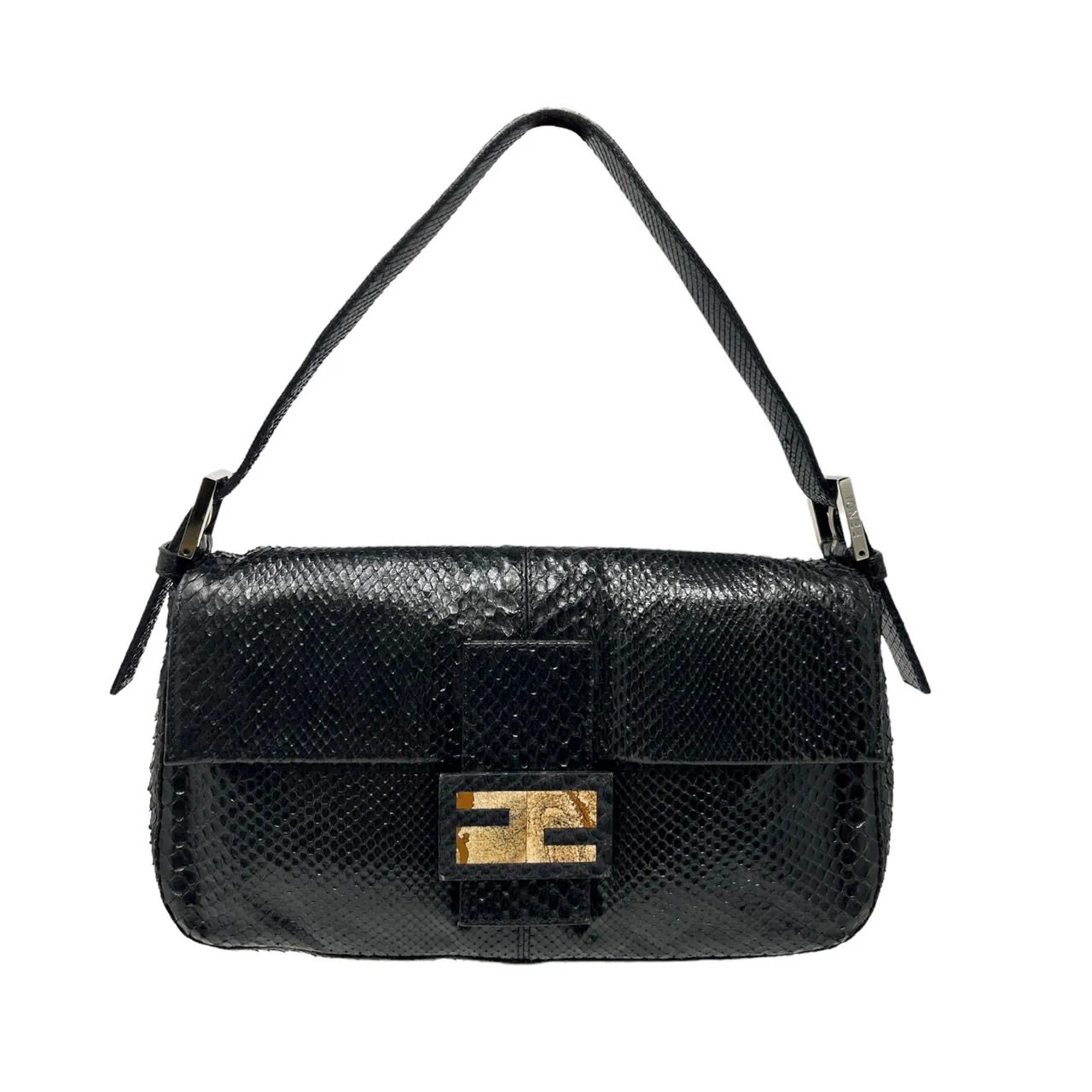 Fendi Black Snakeskin Baguette