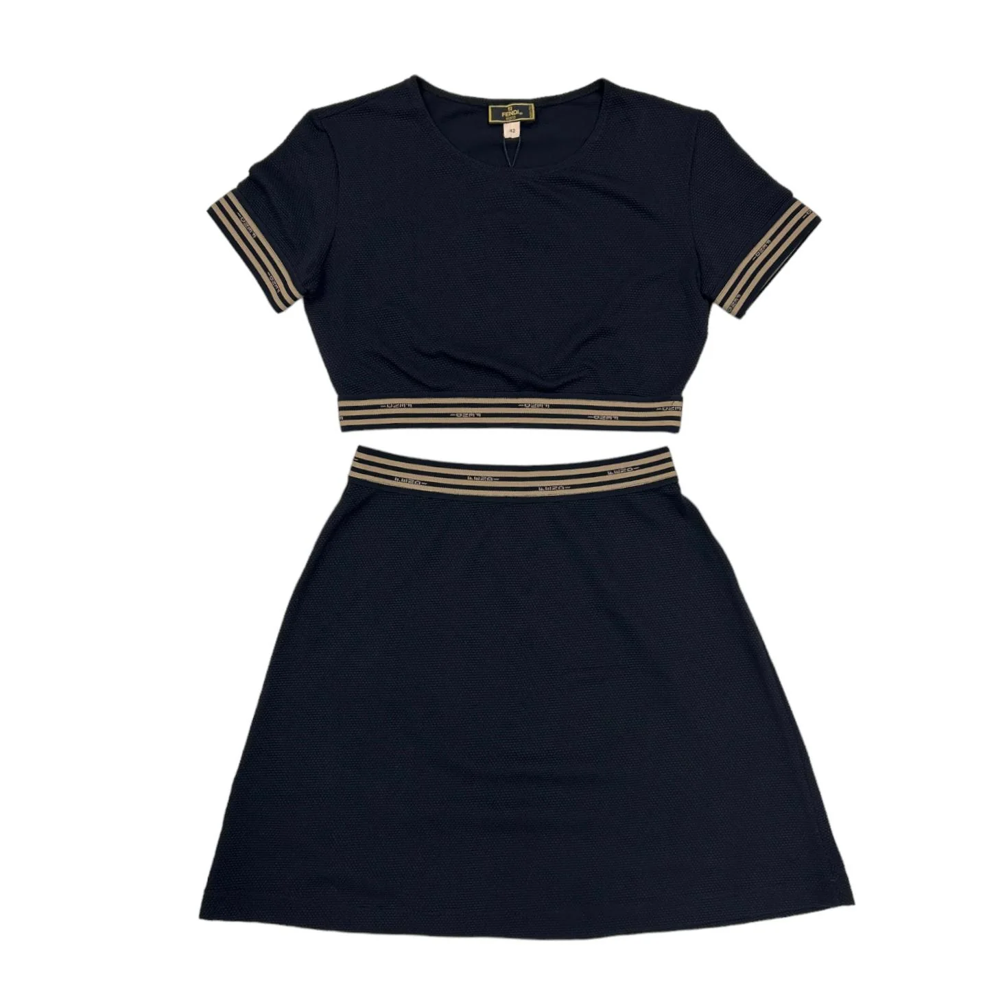 Fendi Black Stripe Stretch Crop Top Set