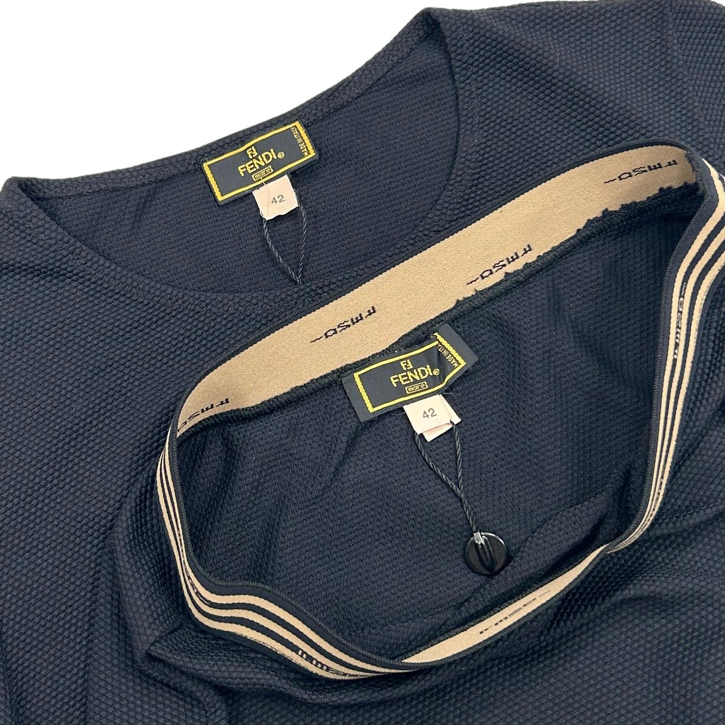 Fendi Black Stripe Stretch Crop Top Set - Image 3