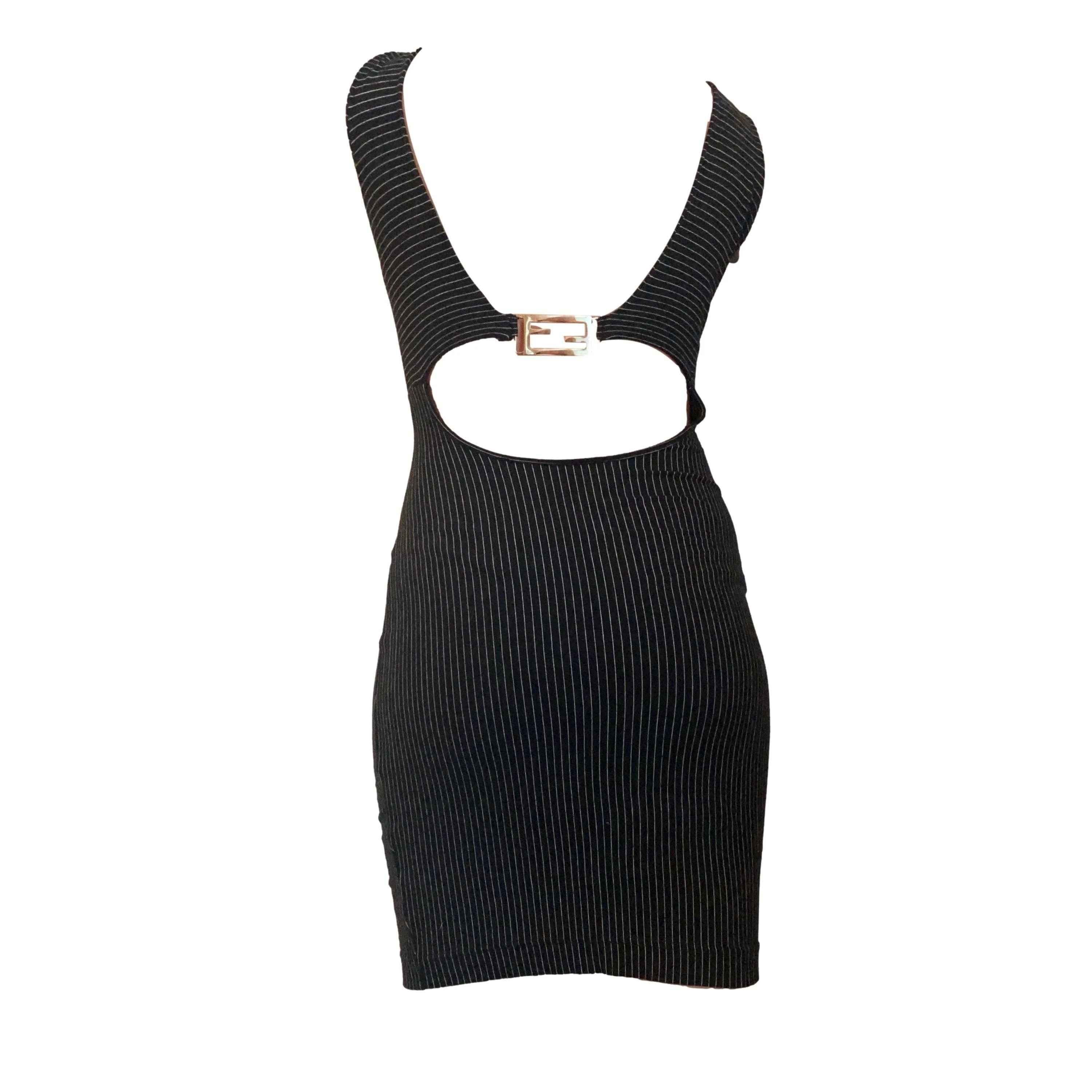 Fendi Black Stripe Stretch Logo Dress