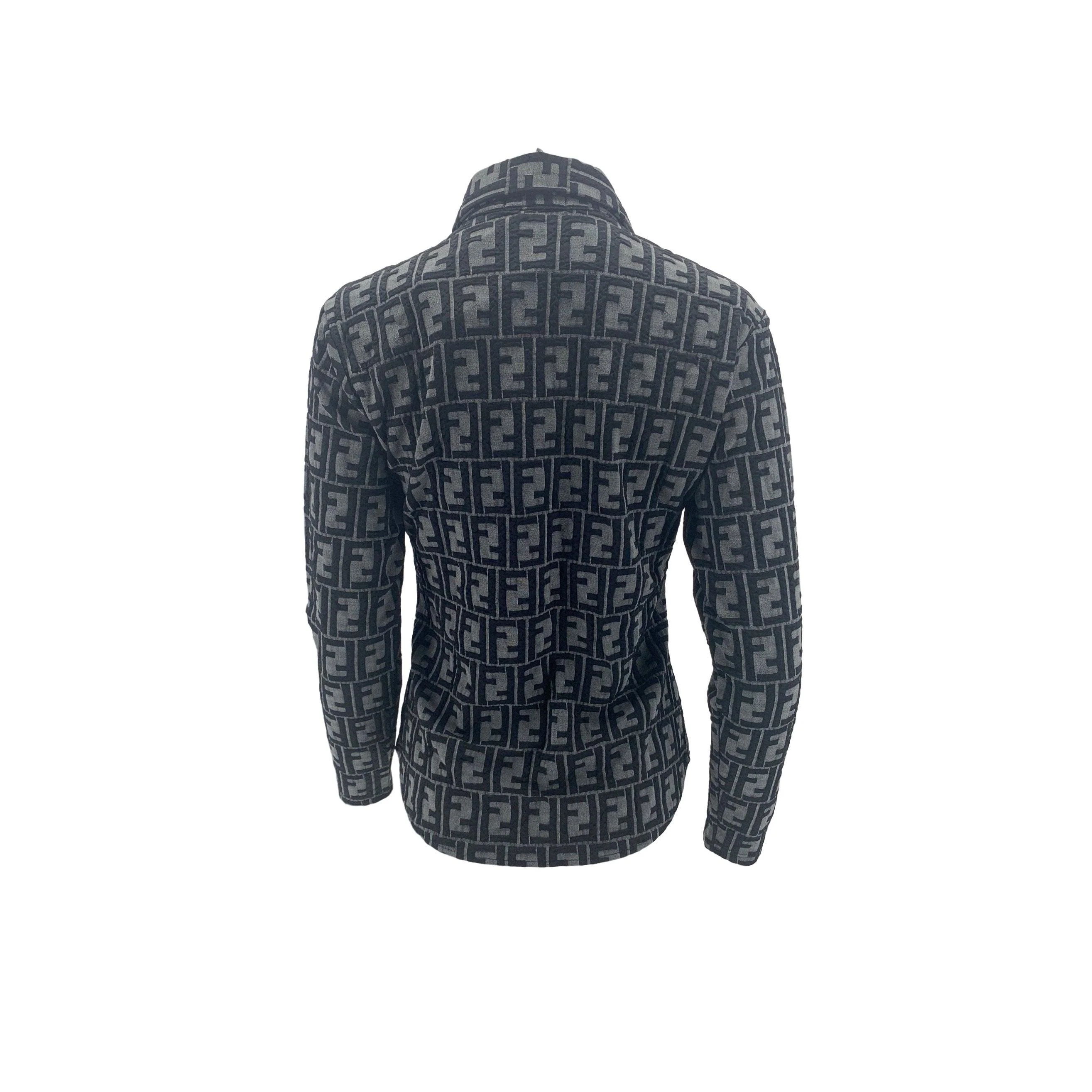 Fendi Black Textured Logo Long Sleeve Button Down - Image 2