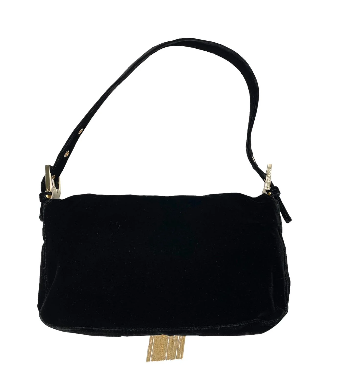 Fendi Black Velvet Fringe Baguette - Image 2