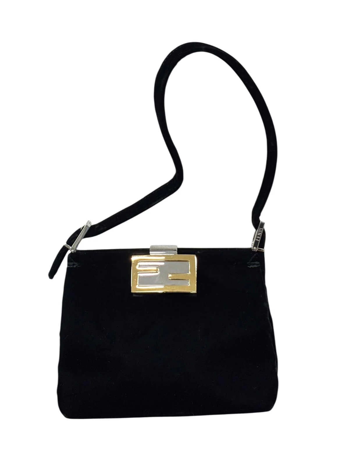Fendi Black Velvet Clasp Shoulder Bag