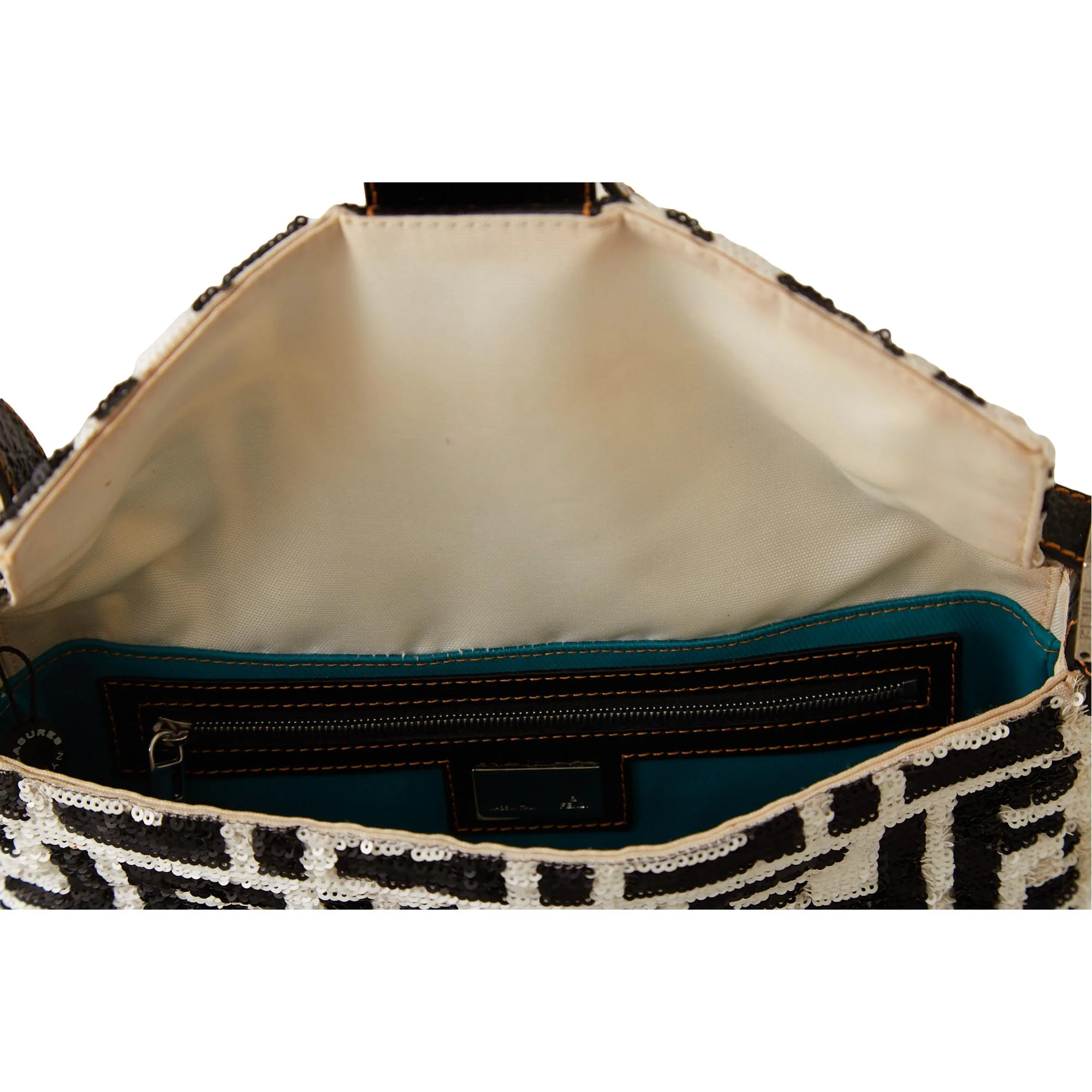 Fendi Black & White Logo Sequin Baguette - Image 4