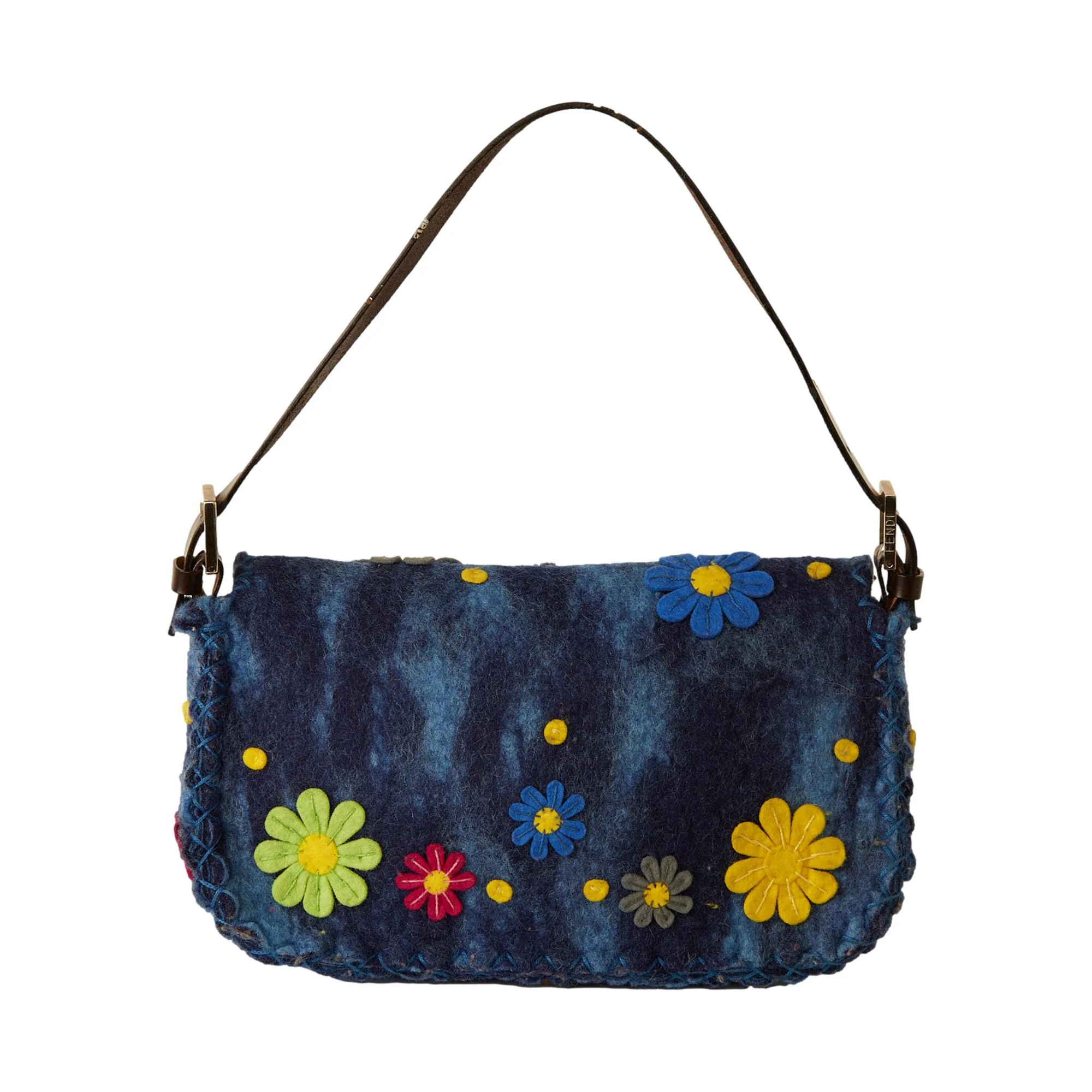 Fendi Blue Felt Flower Baguette Bag - Image 2