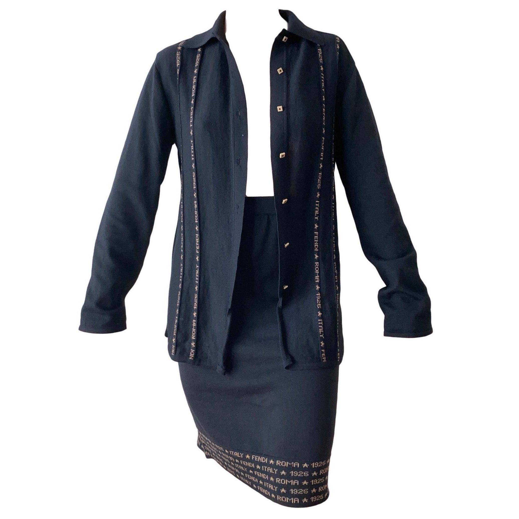 Fendi Blue Knit Logo Skirt Set