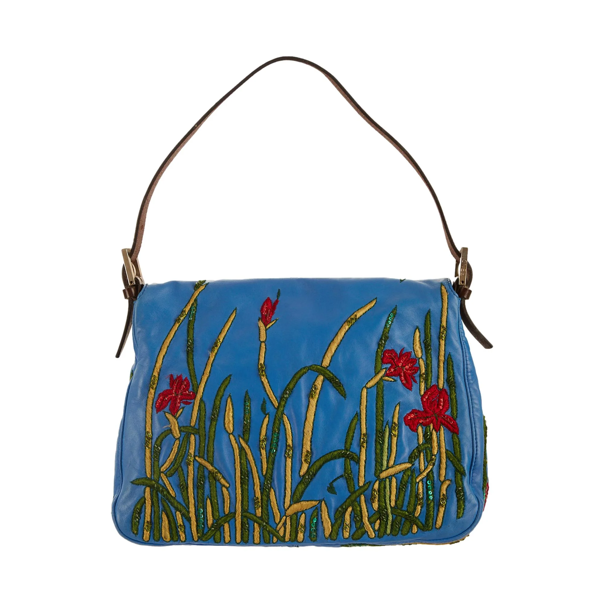 Fendi Blue Leather Embroidered Mama Baguette - Image 2