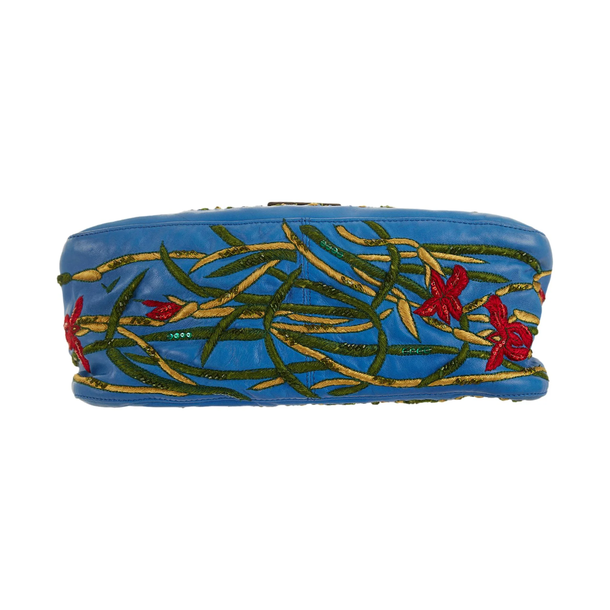 Fendi Blue Leather Embroidered Mama Baguette - Image 3