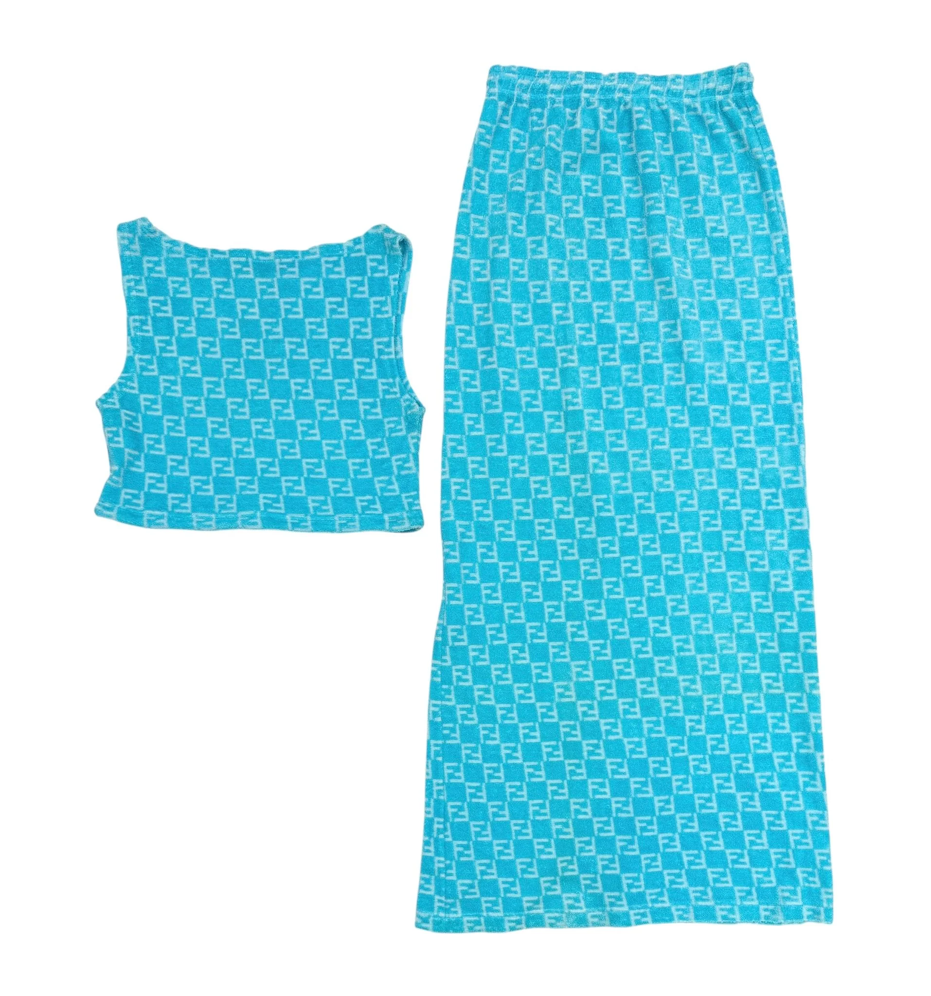 Fendi Blue Terry Cloth Maxi Skirt Set - Image 3