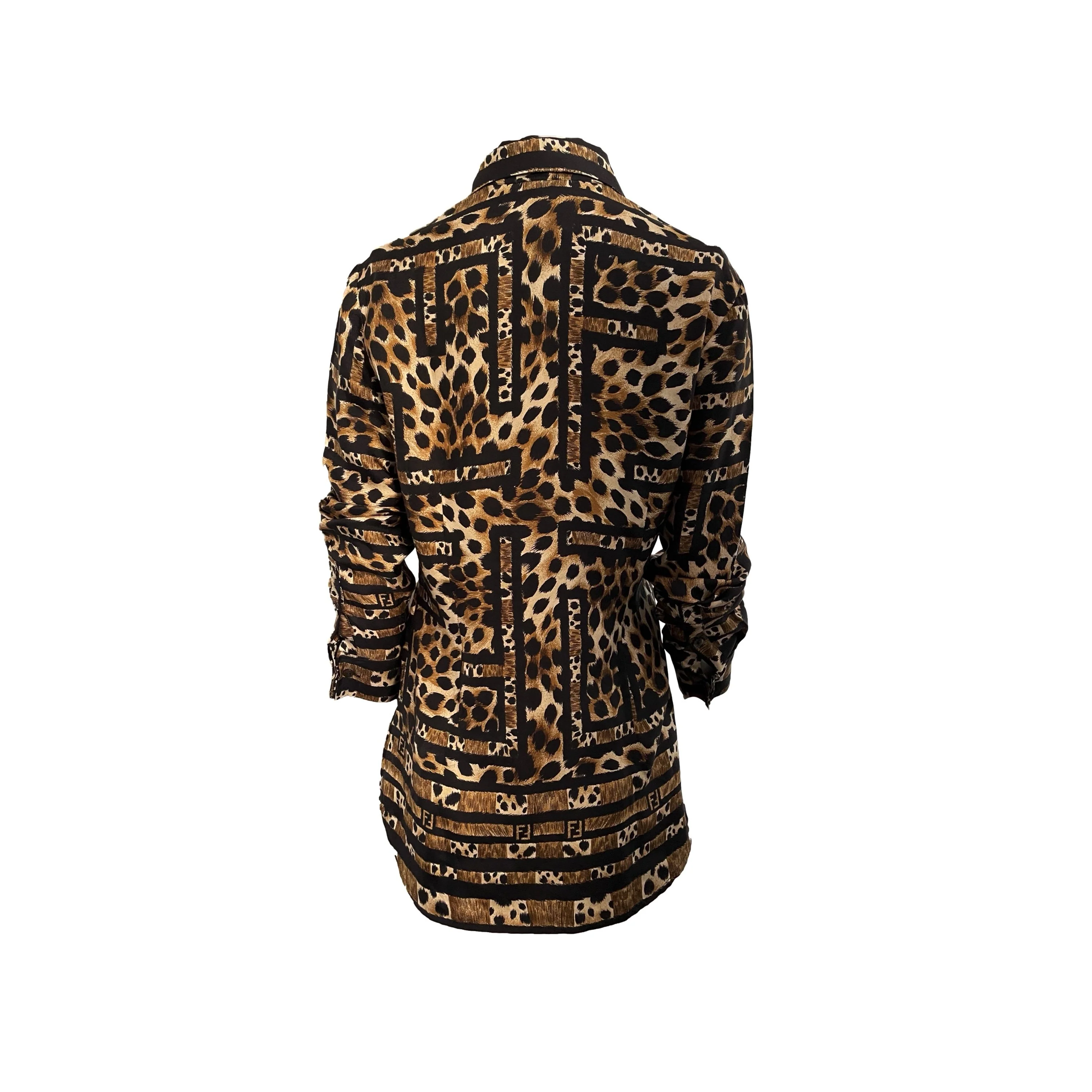 Fendi Brown Animal Print Silk Button Down - Image 2