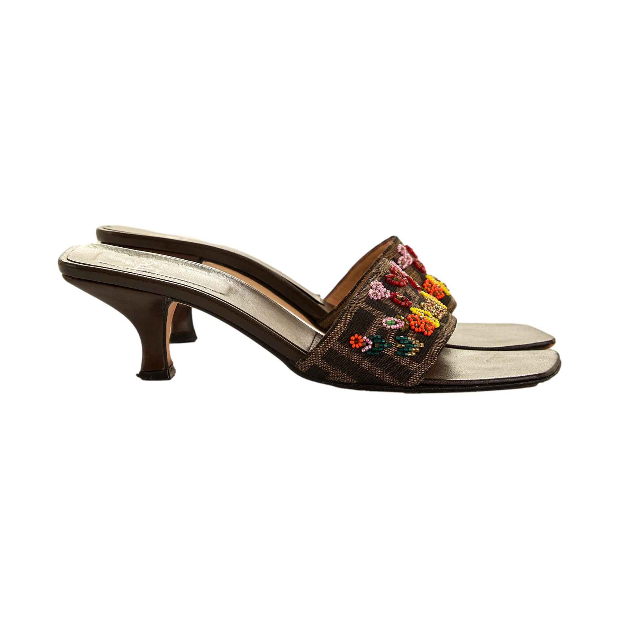 Fendi Brown Beaded Kitten Heels - Image 2