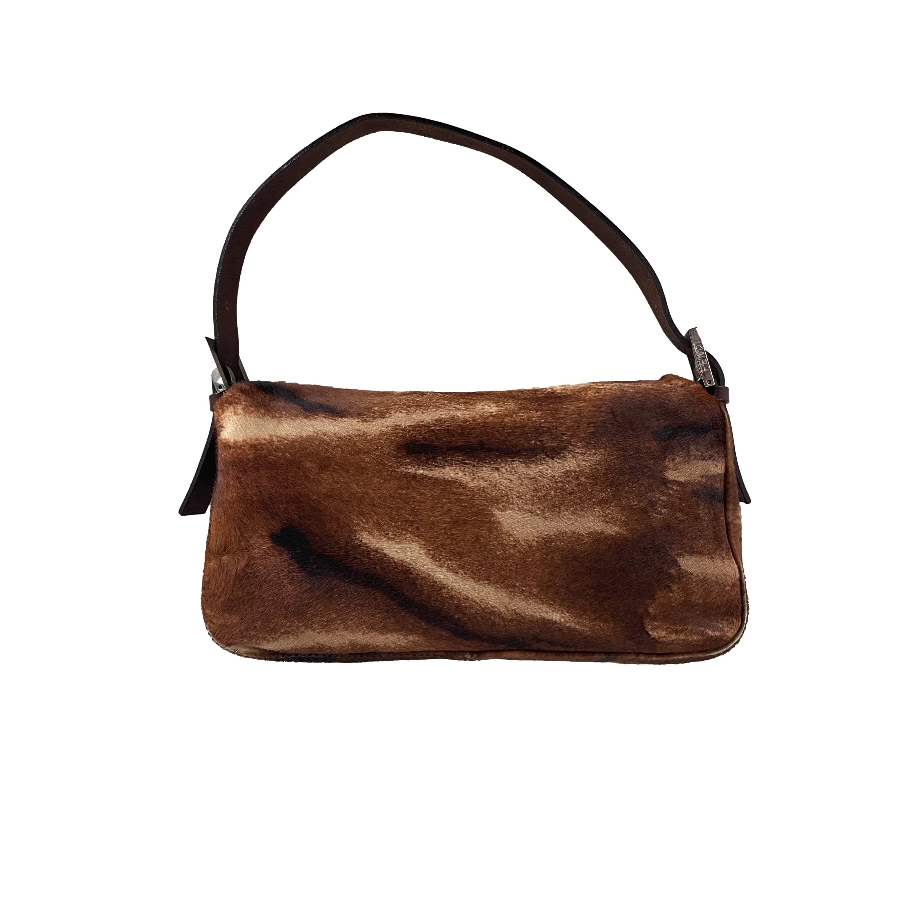 Fendi Brown Calf Hair Baguette Bag - Image 2
