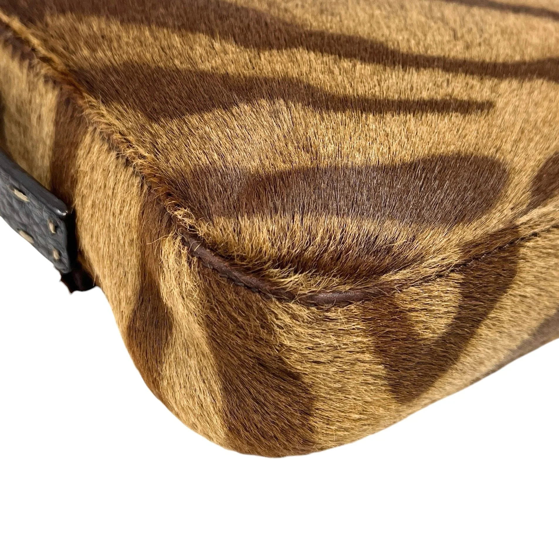 Fendi Brown Calfhair Selleria Baguette Bag - Image 3