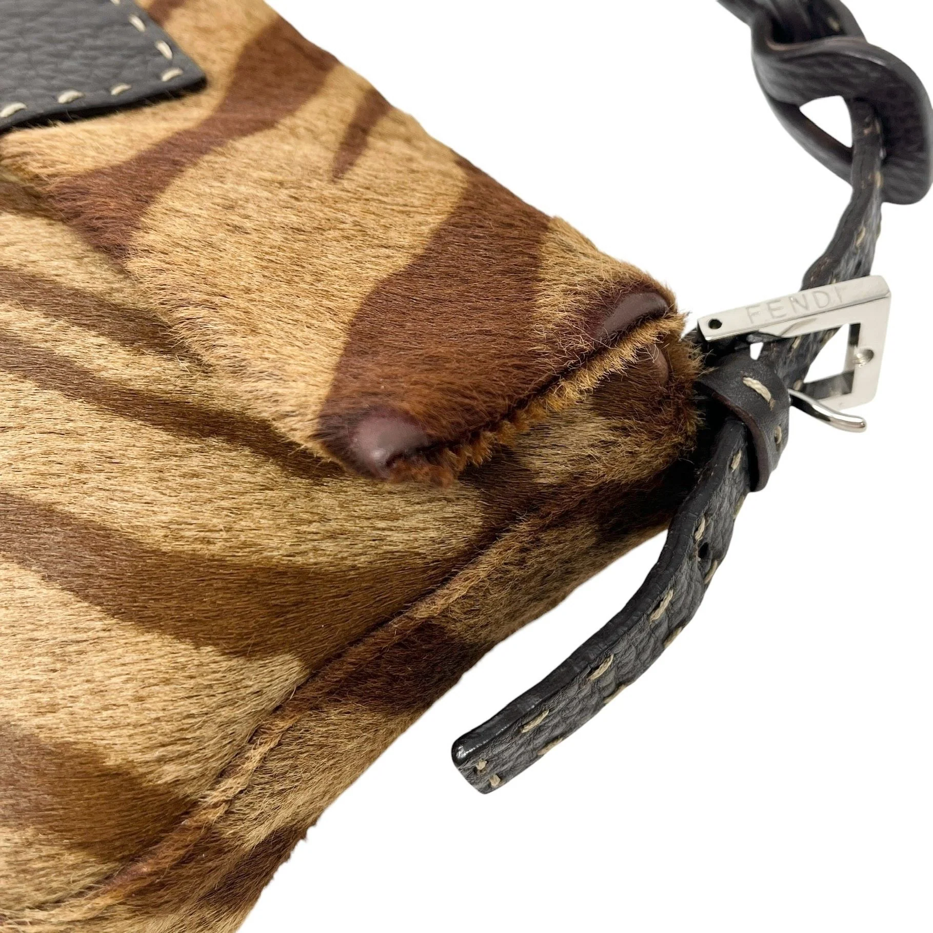 Fendi Brown Calfhair Selleria Baguette Bag - Image 4