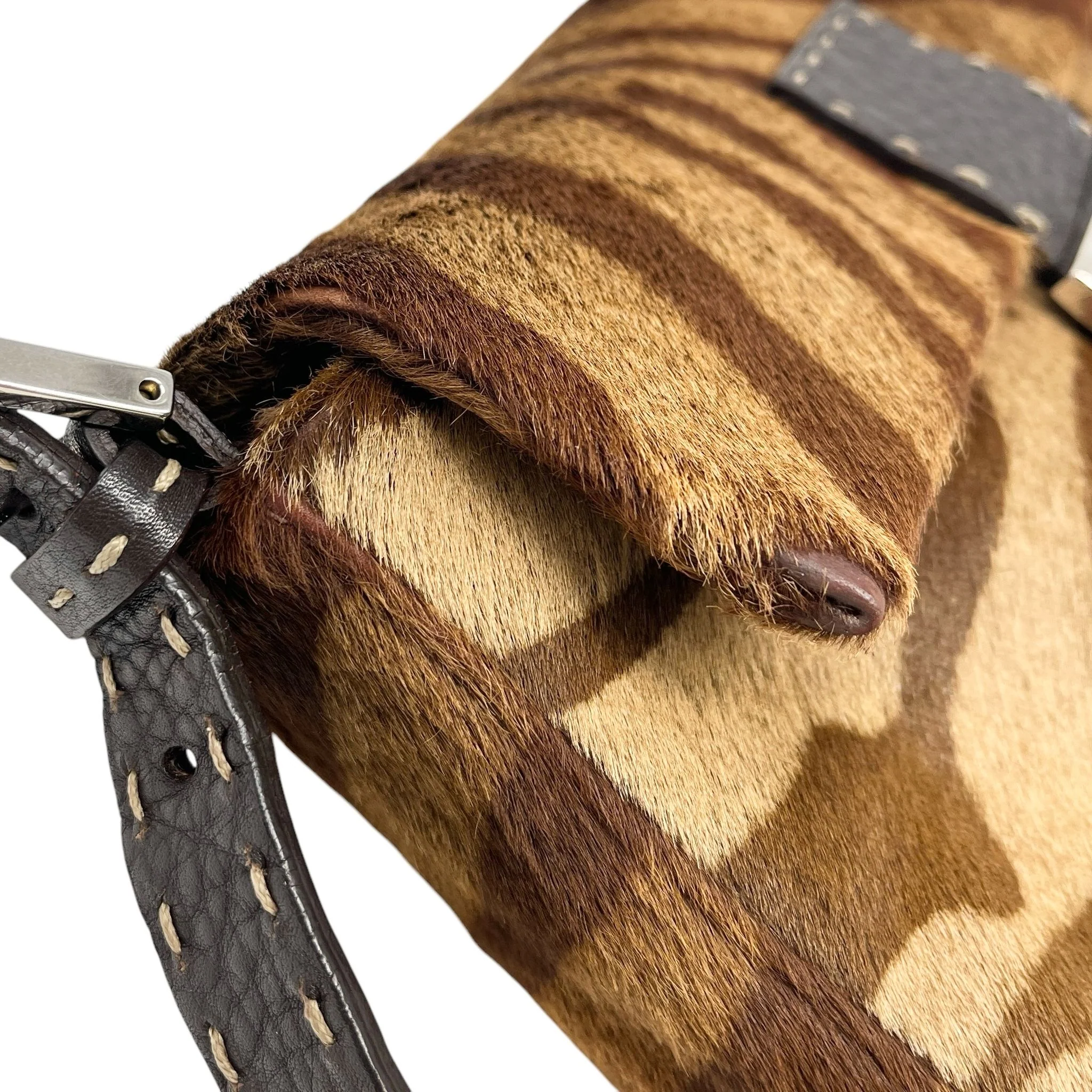 Fendi Brown Calfhair Selleria Baguette Bag - Image 5