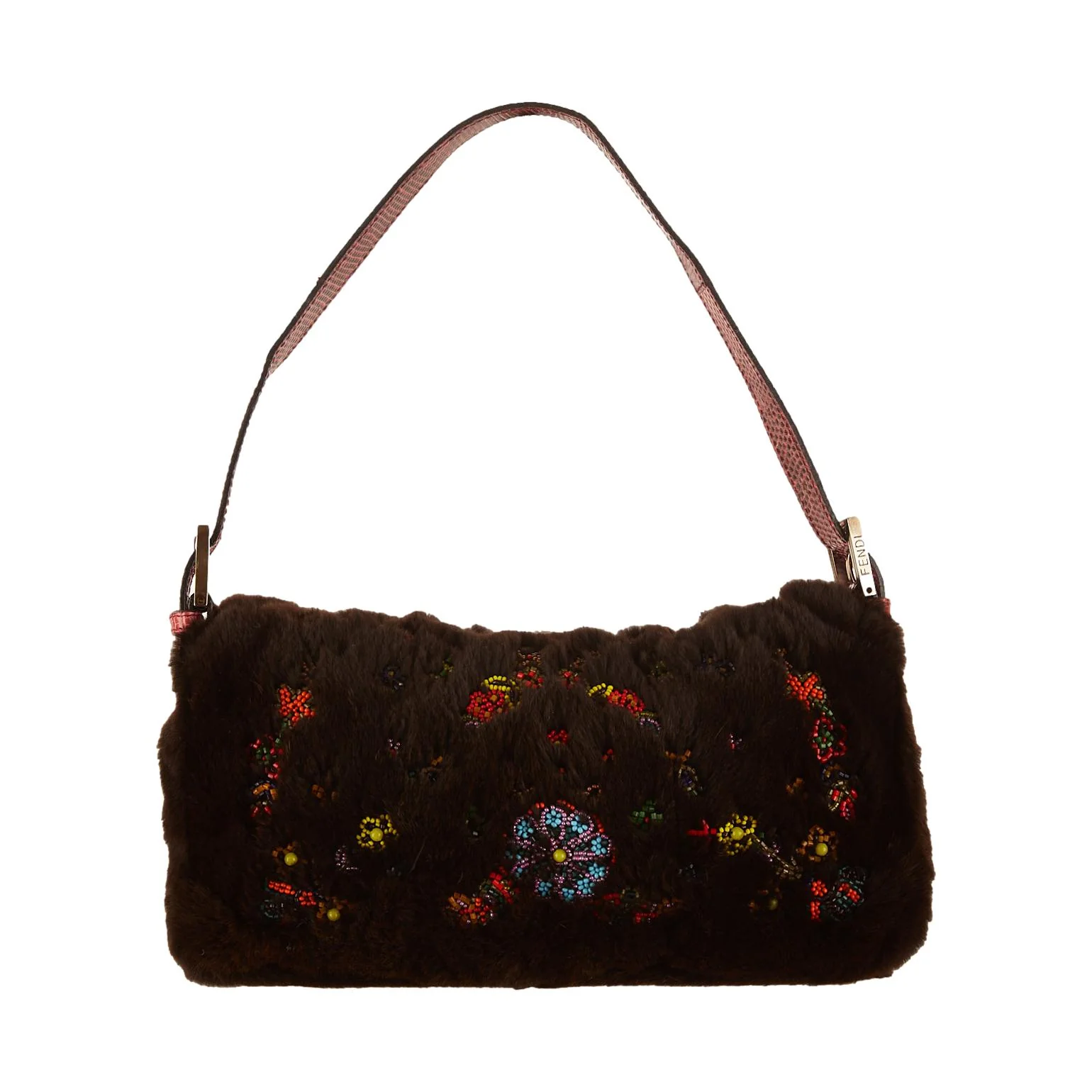 Fendi Brown Fur Beaded Baguette - Image 2