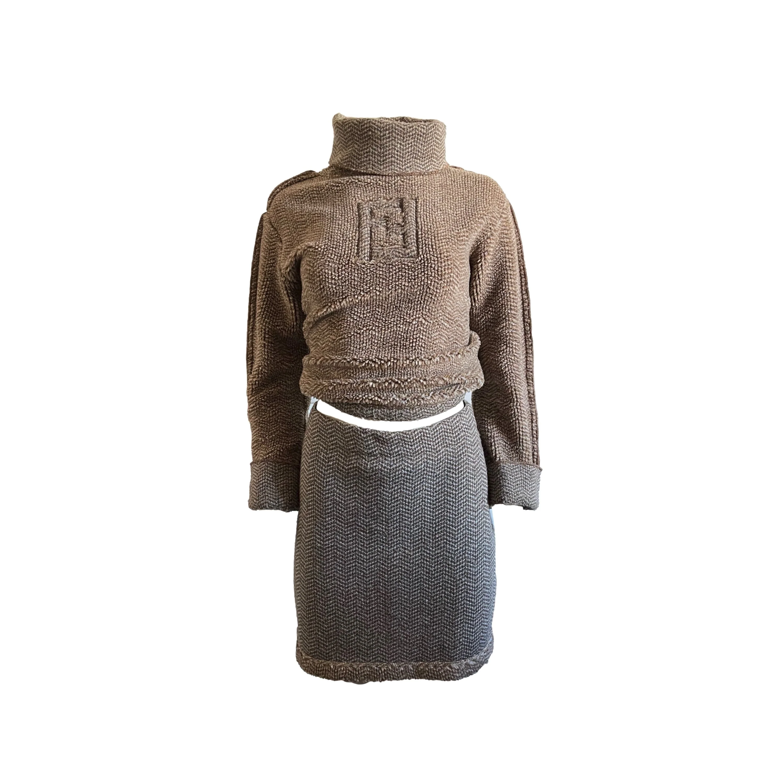 Fendi Brown Knit Logo Skirt Set