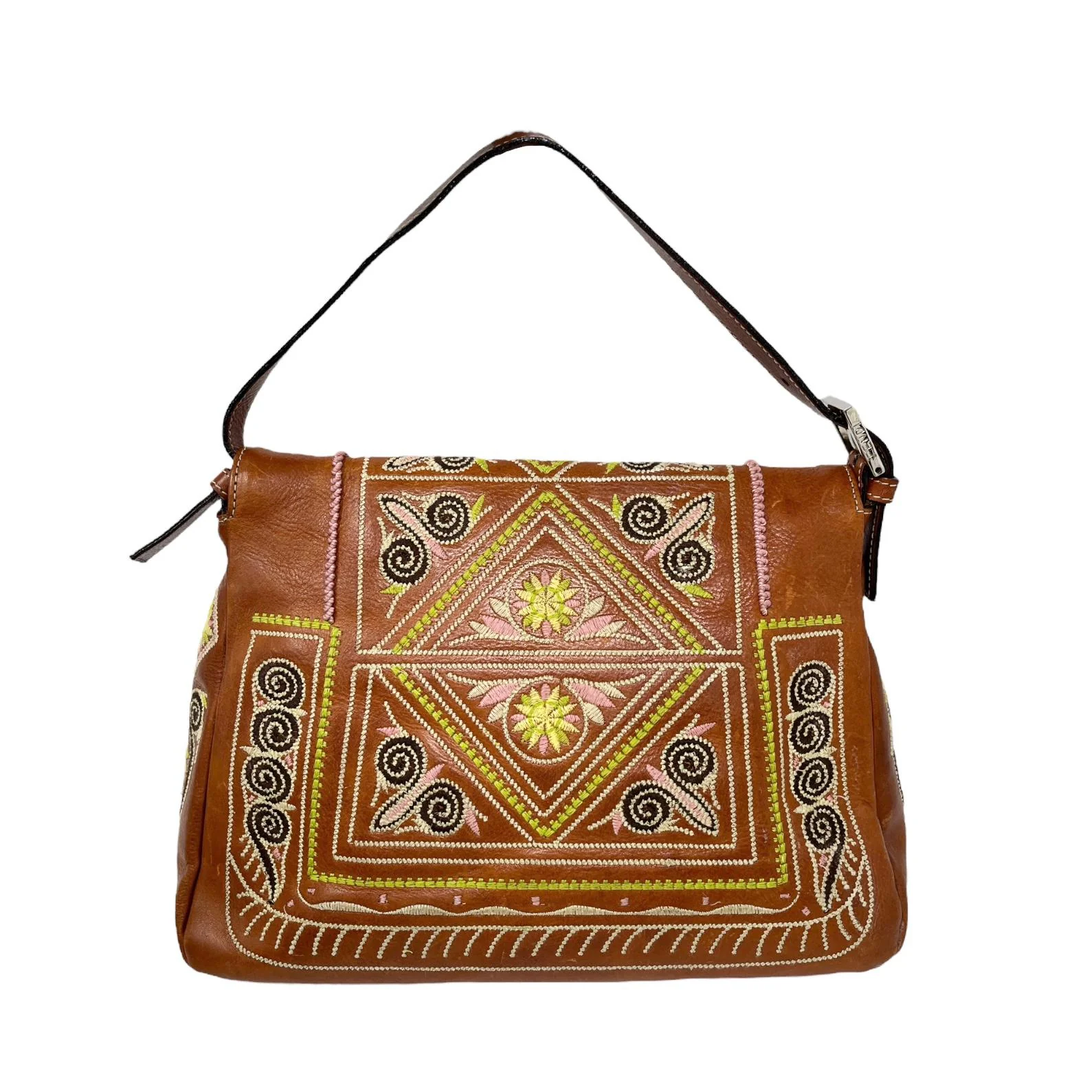 Fendi Brown Leather Embroidered Baguette - Image 2