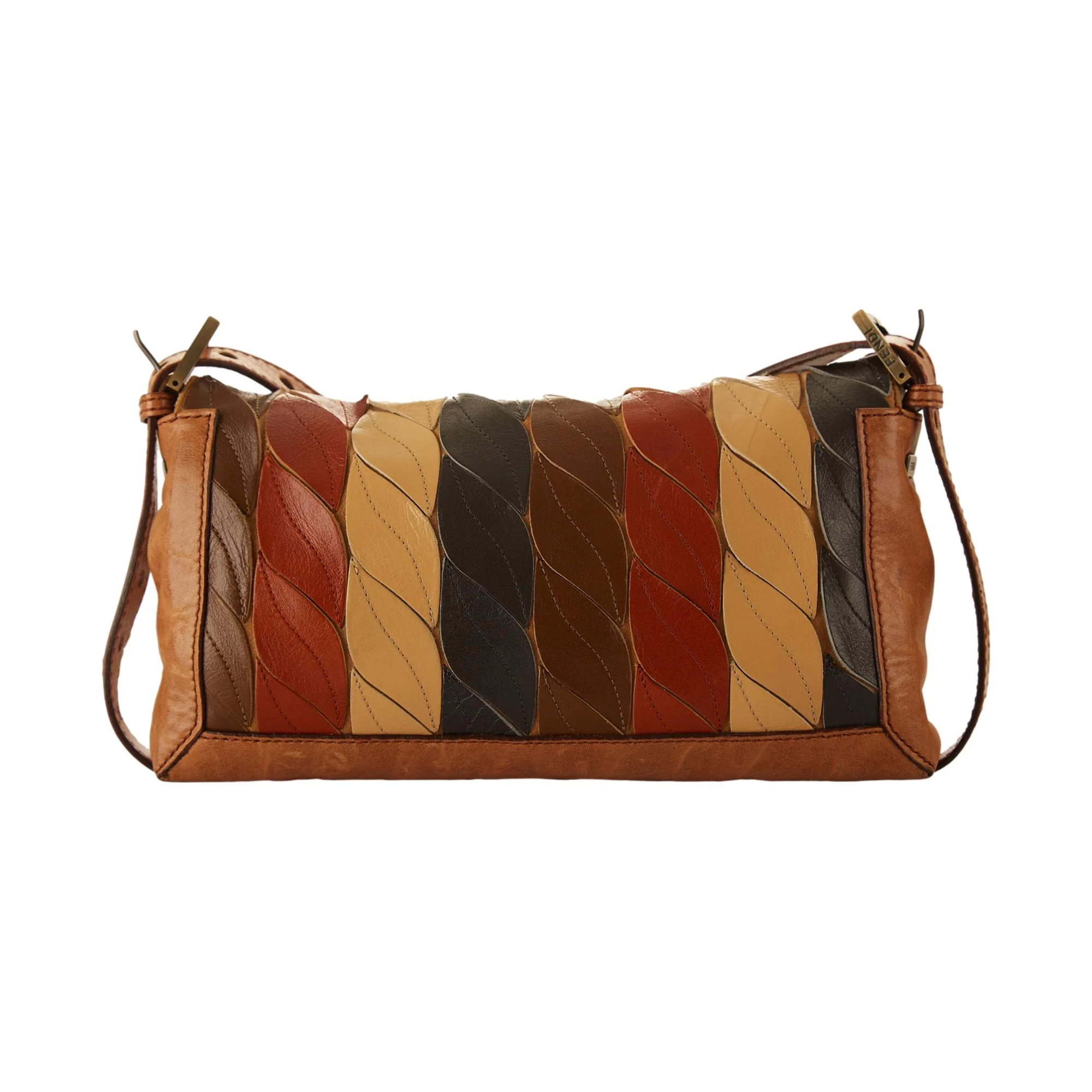 Fendi Brown Leather Patchwork Crossbody Baguette - Image 2