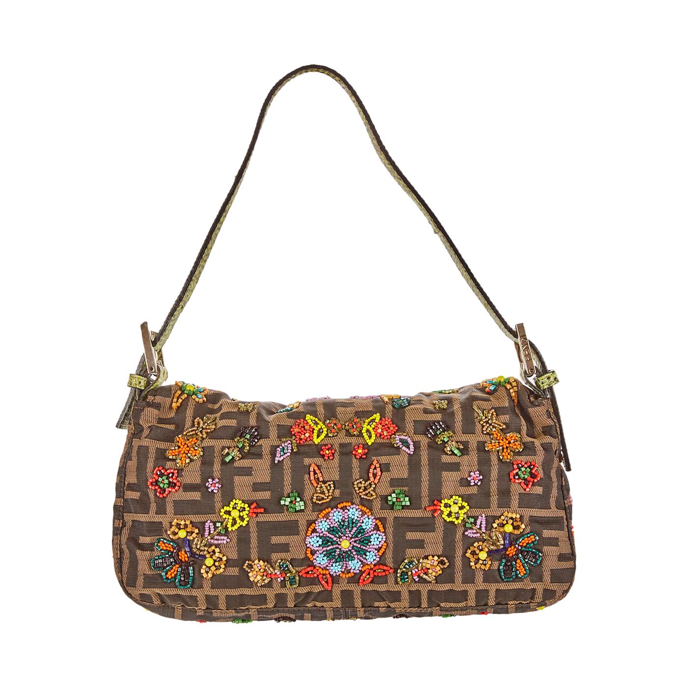 Fendi Brown Logo Beaded Baguette - Image 2