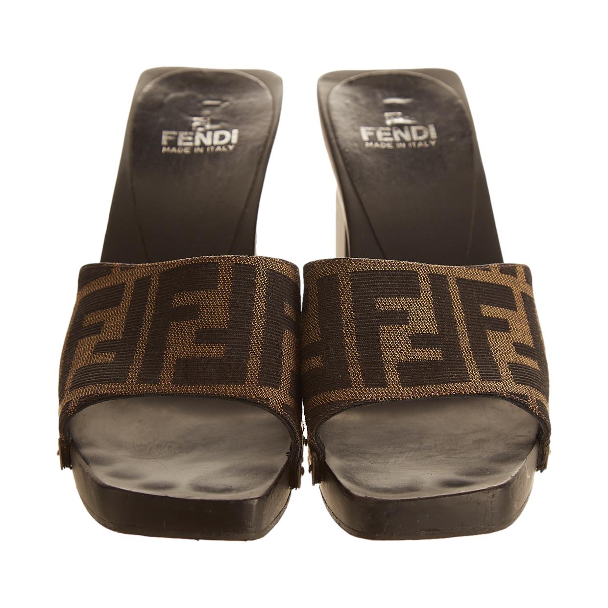Fendi Brown Logo Block Heels - Image 2