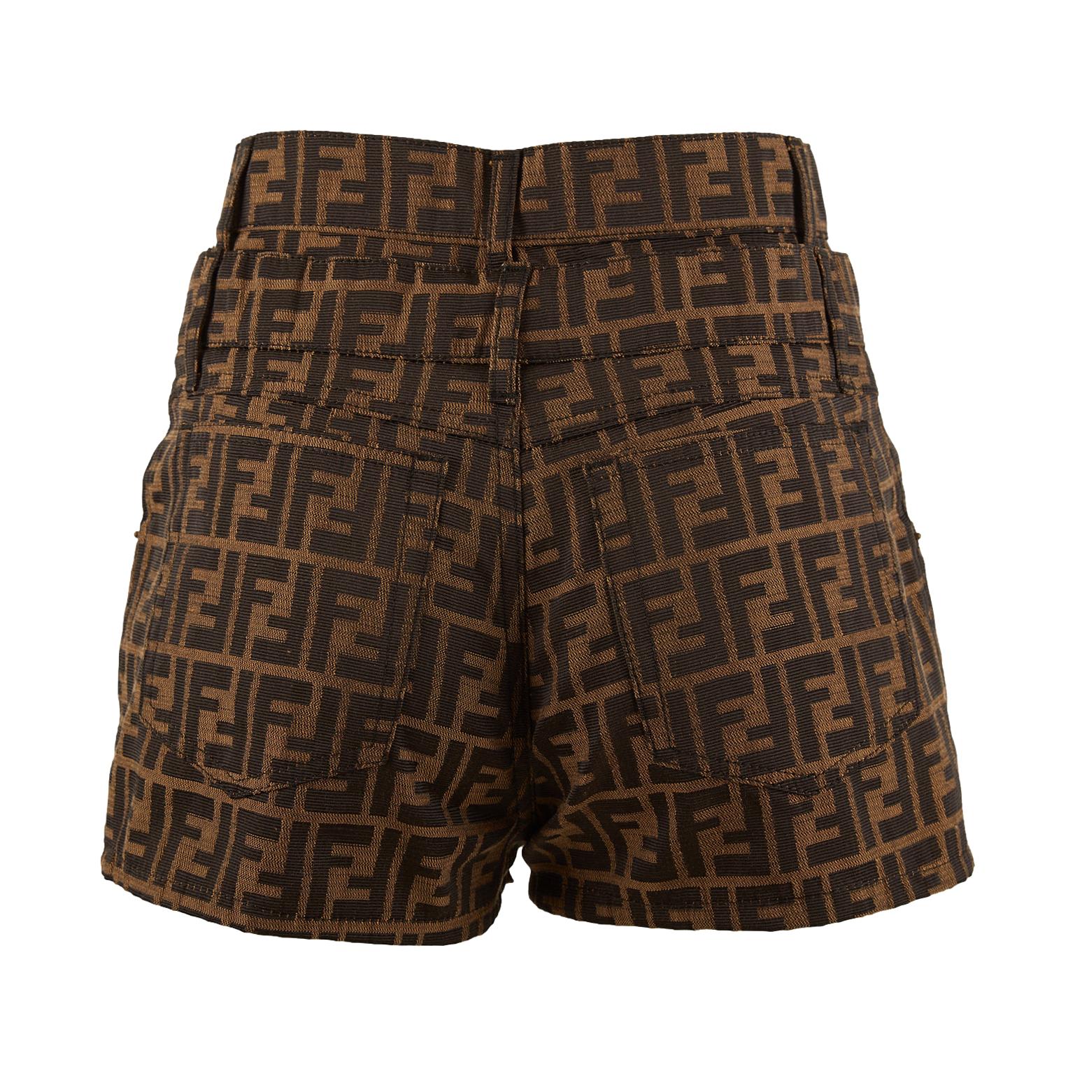 Fendi Brown Logo Double Waisted Shorts - Image 2