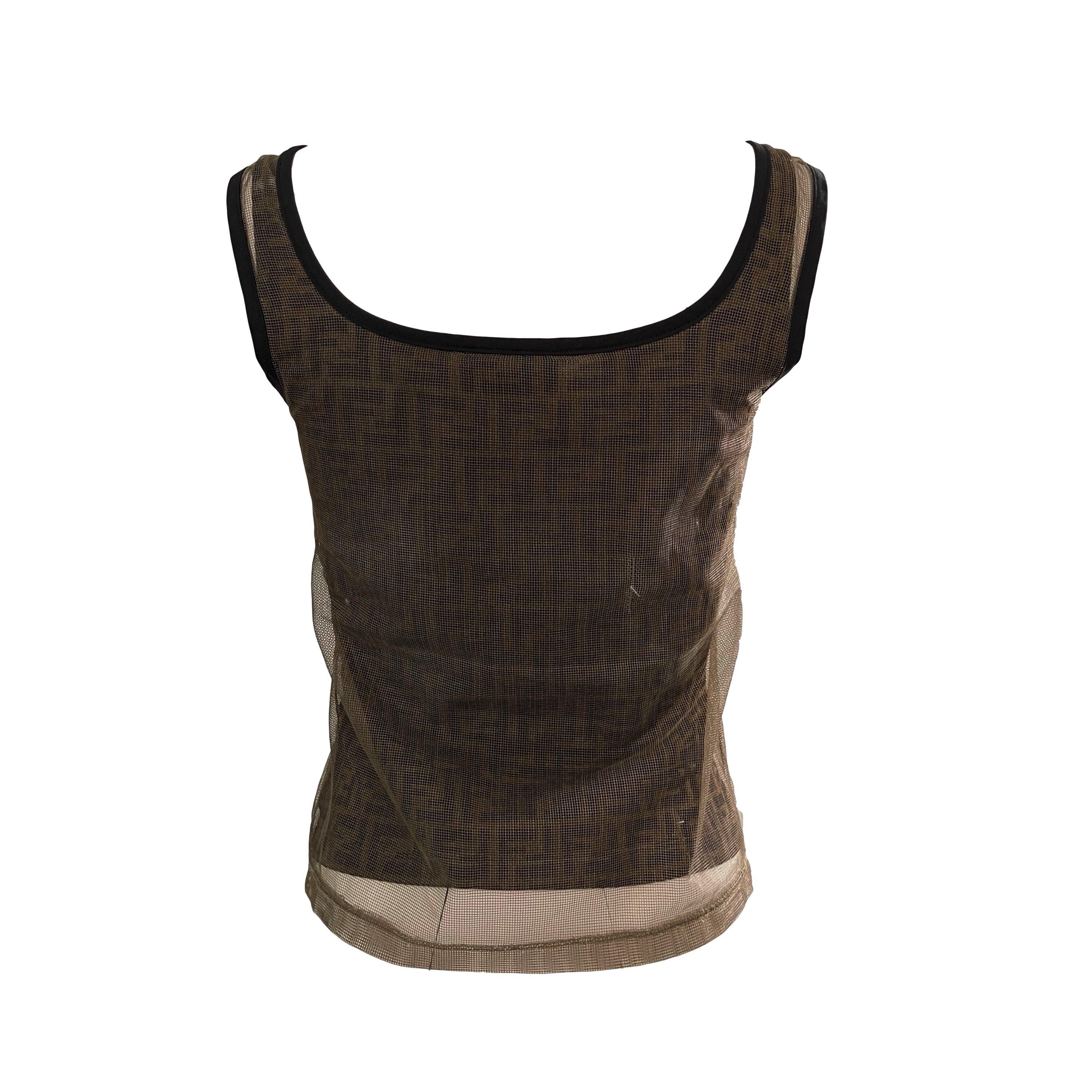 Fendi Brown Logo Mesh Tank - Image 2