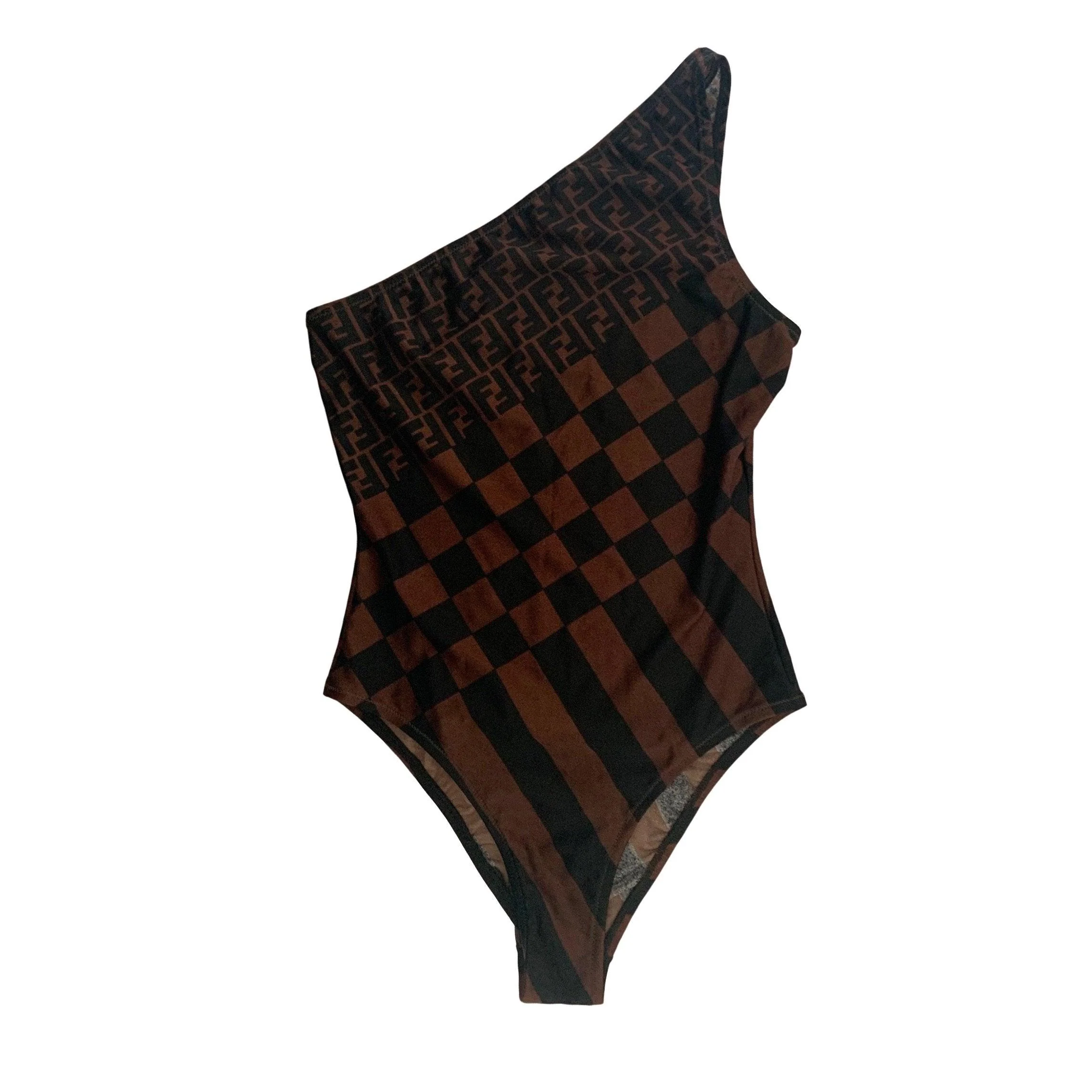 Fendi Brown Logo One Shoulder One Piece
