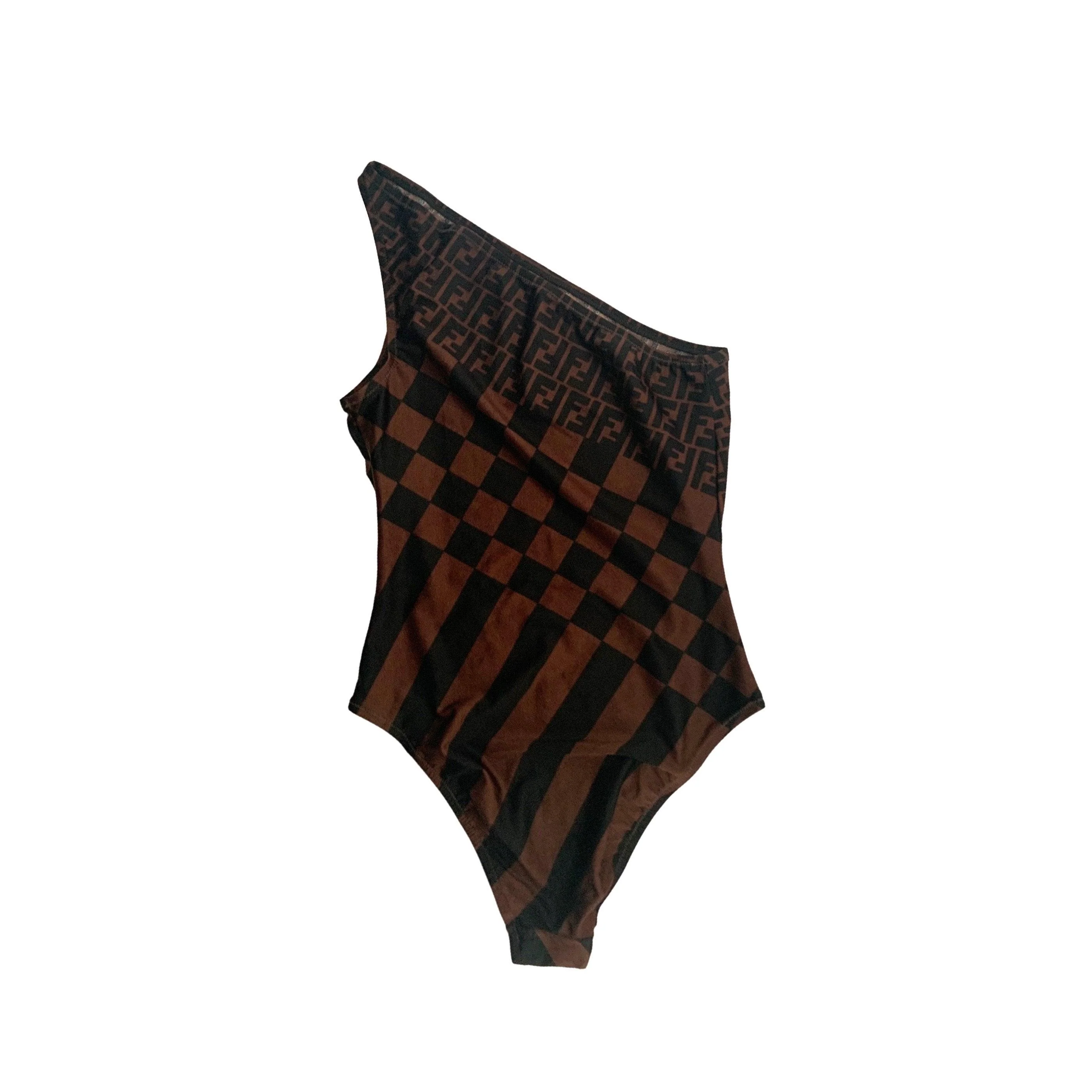 Fendi Brown Logo One Shoulder One Piece - Image 2