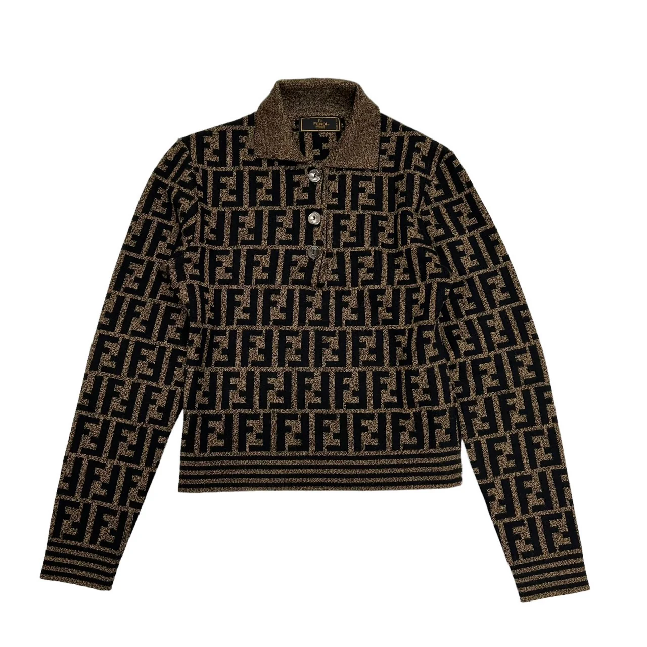 Fendi Brown Logo Polo Sweater