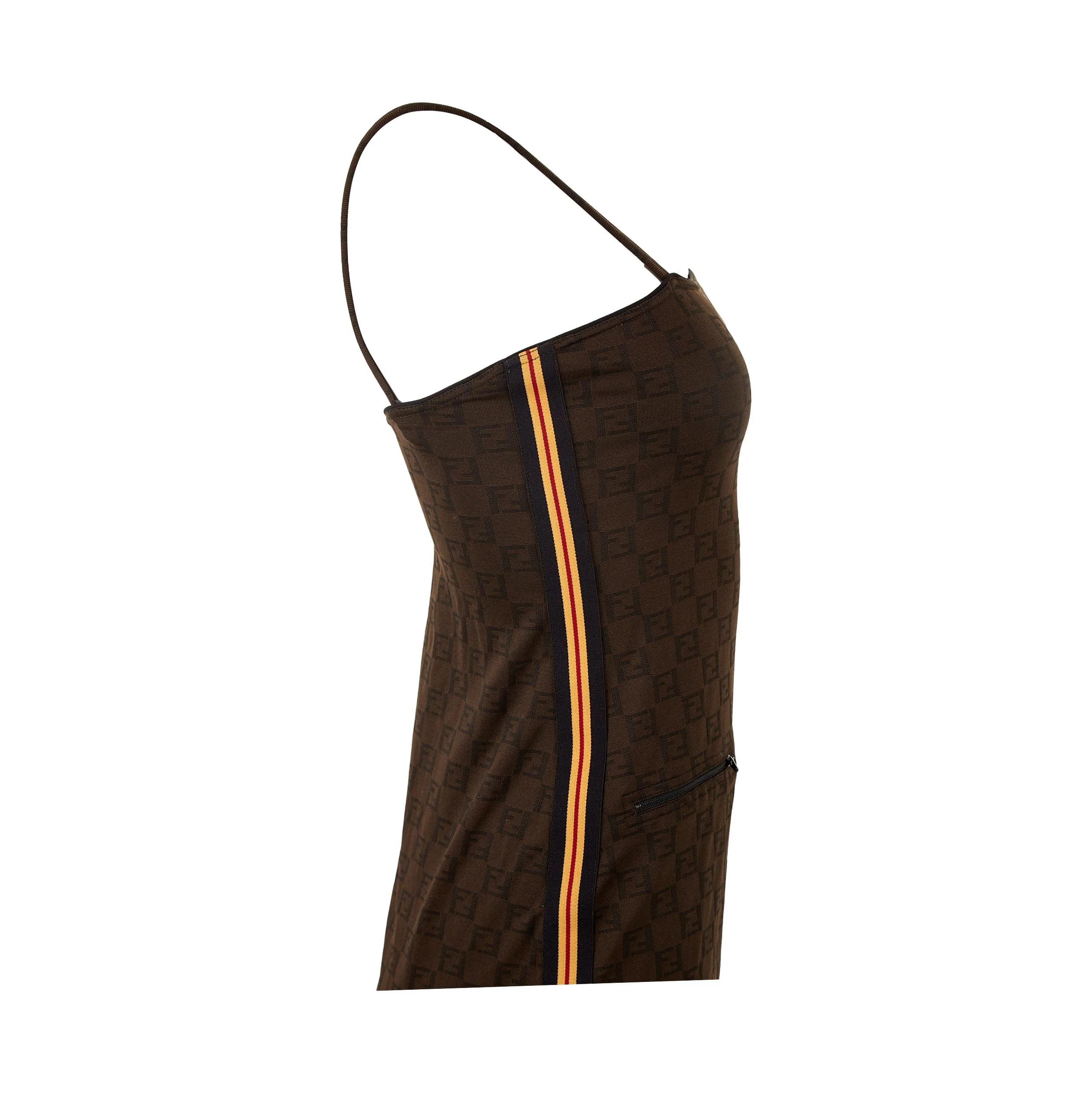 Fendi Brown Logo Striped Dress - Image 3