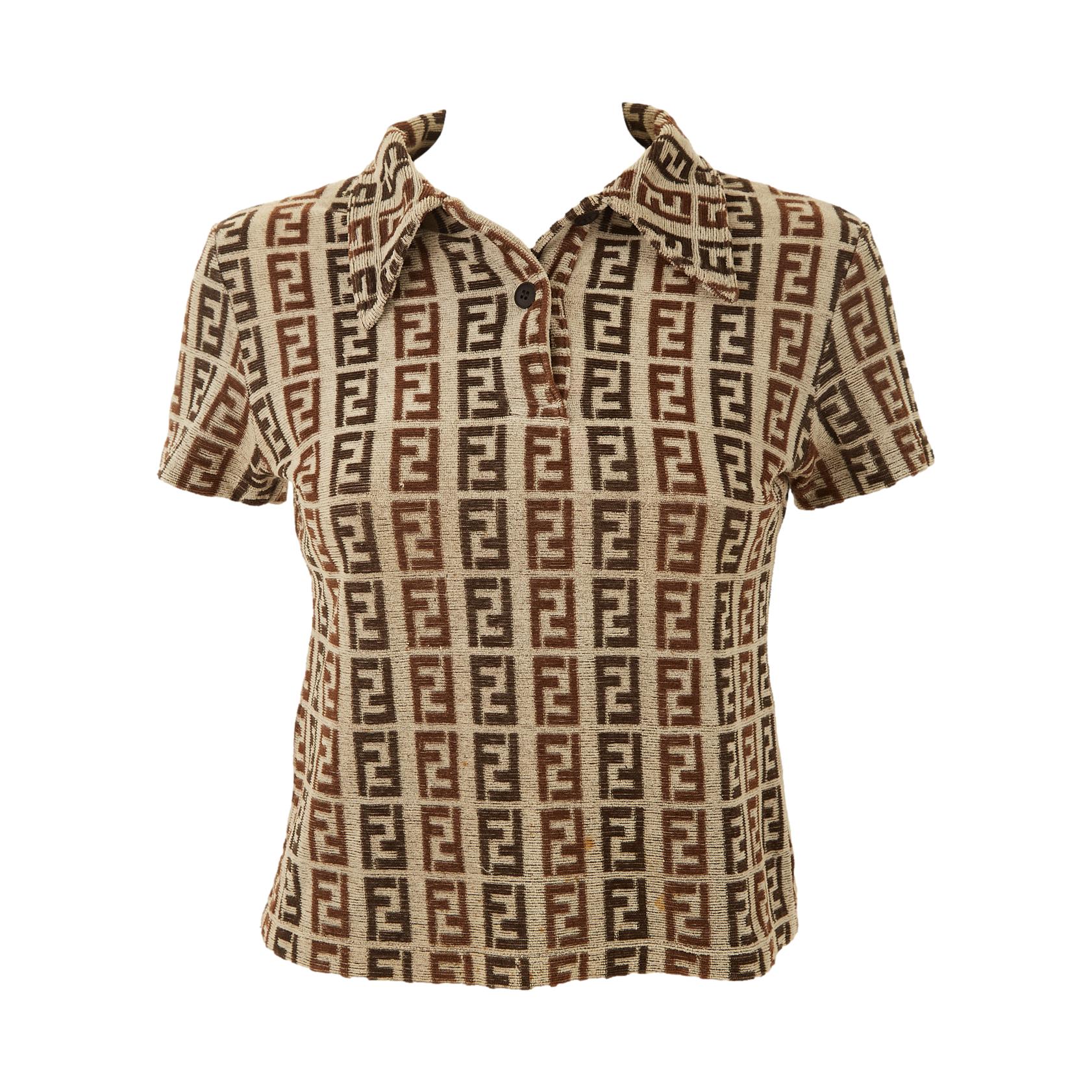 Fendi Brown Logo Terry Cloth Polo