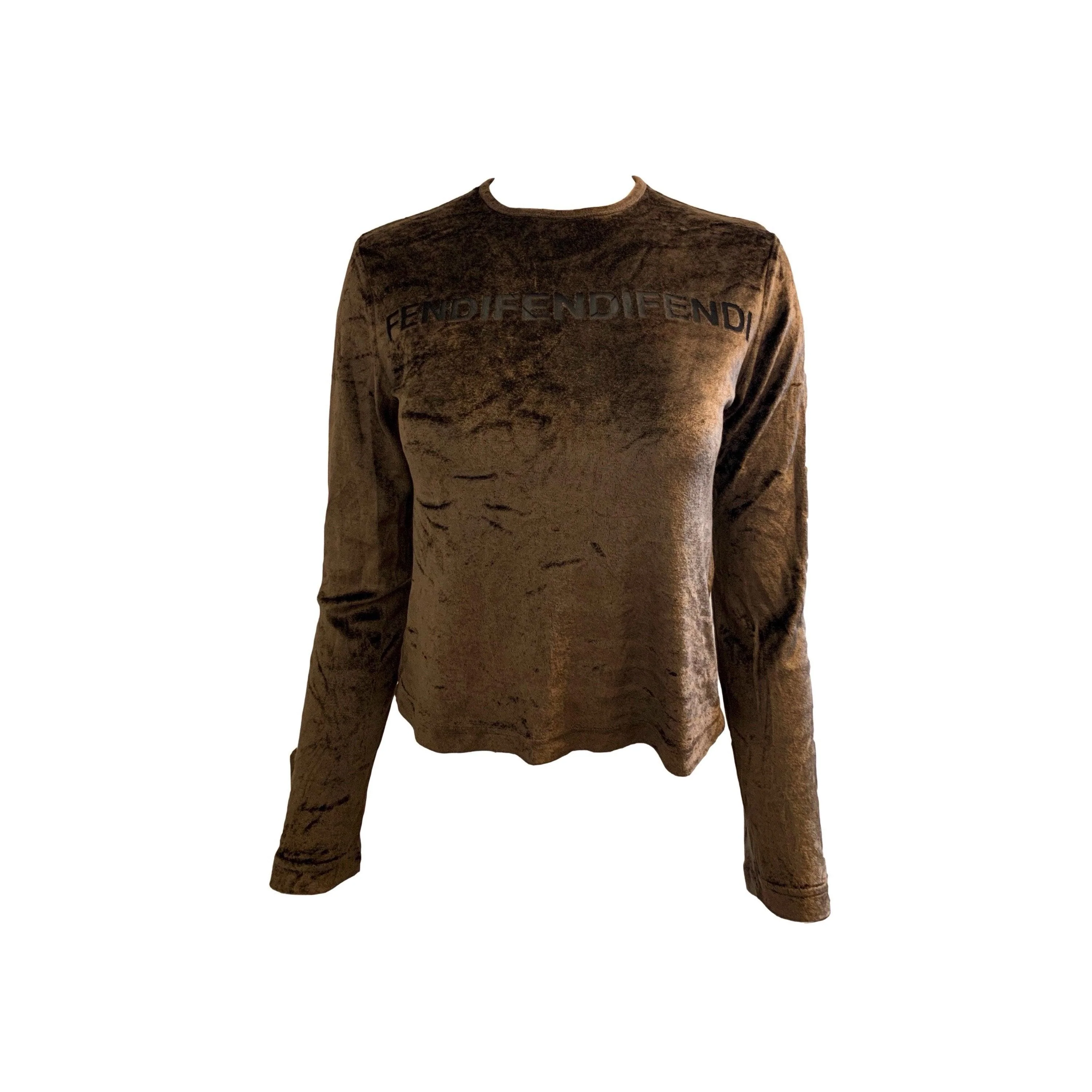 Fendi Brown Logo Velour Long Sleeve