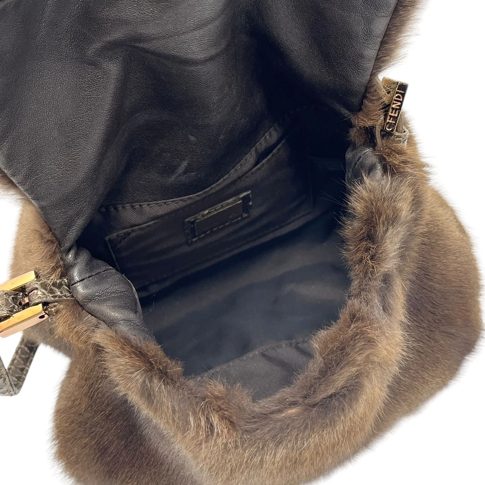 Fendi Brown Mini Fur Baguette - Image 3