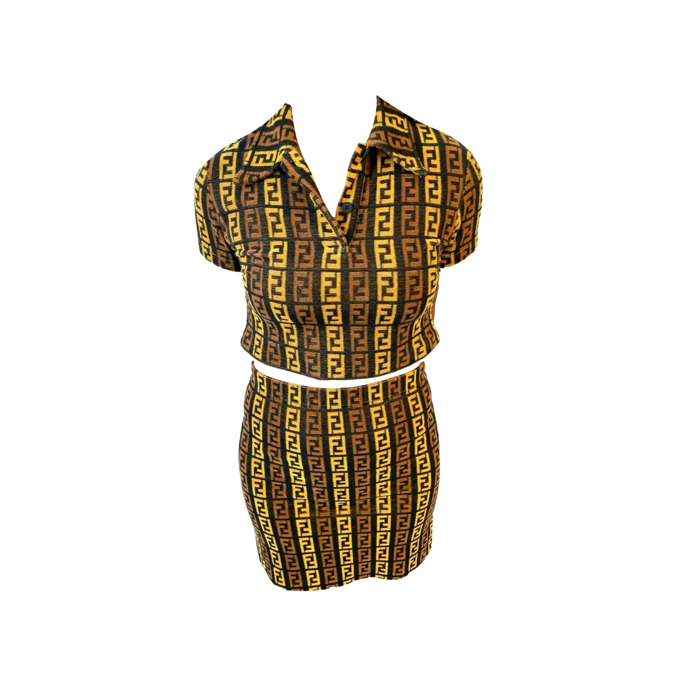 Fendi Brown Monogram Terrycloth Skirt Set