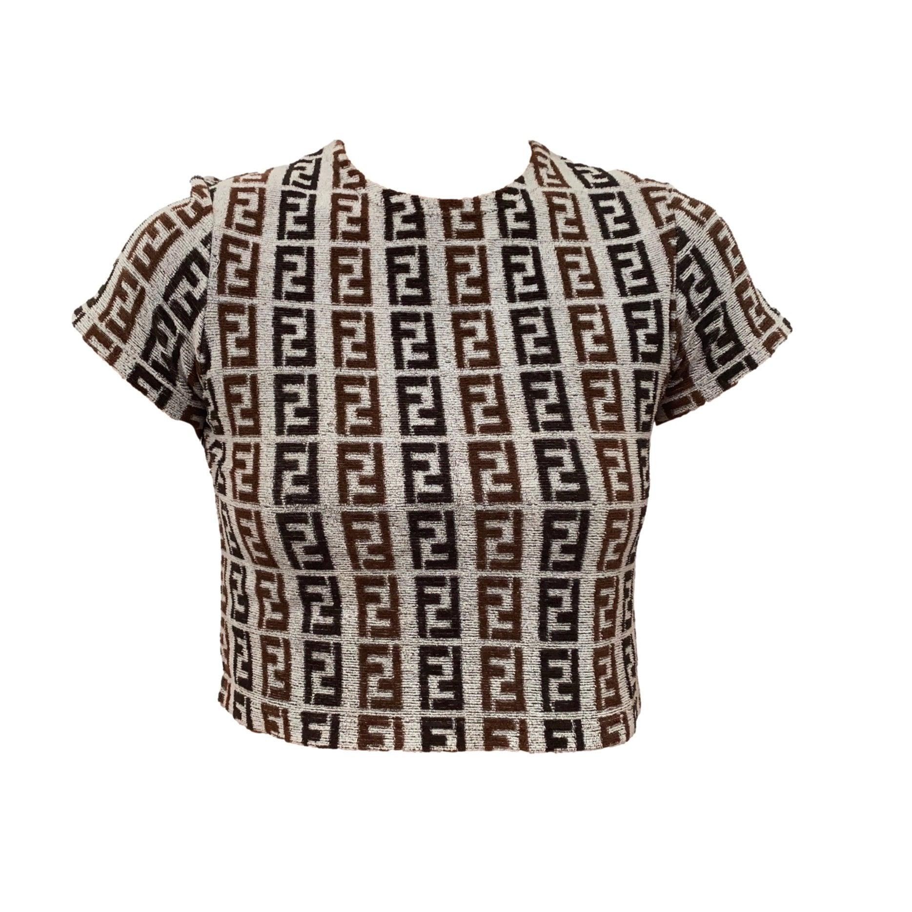 Fendi Brown Monogram Velour Crop Top