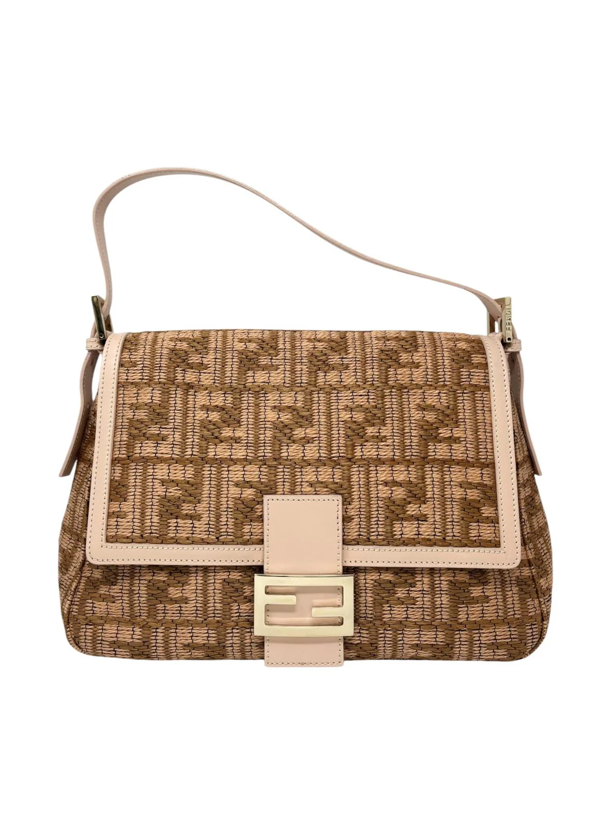 Fendi Brown Raffia Baguette Bag