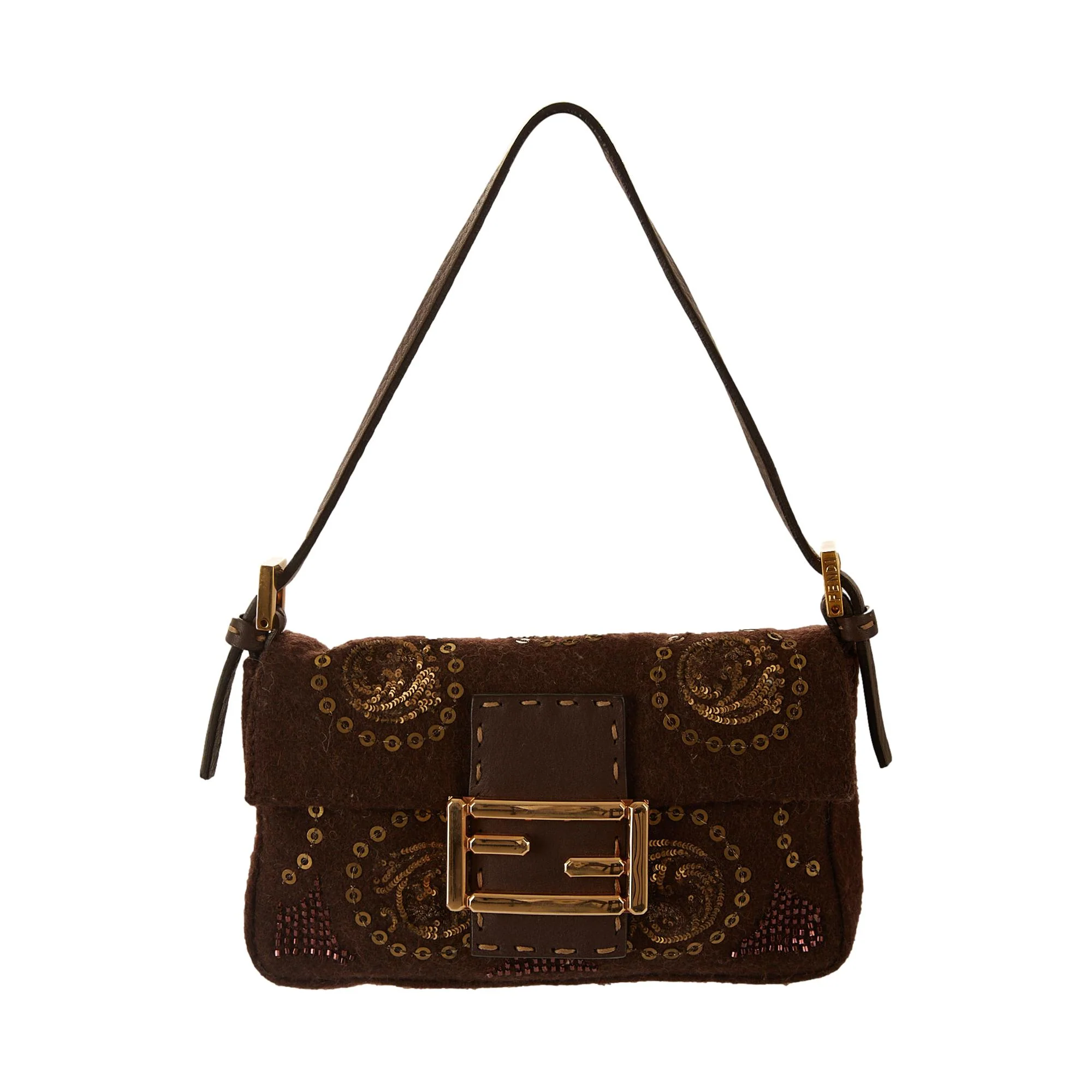 Fendi Brown Sequin Baguette