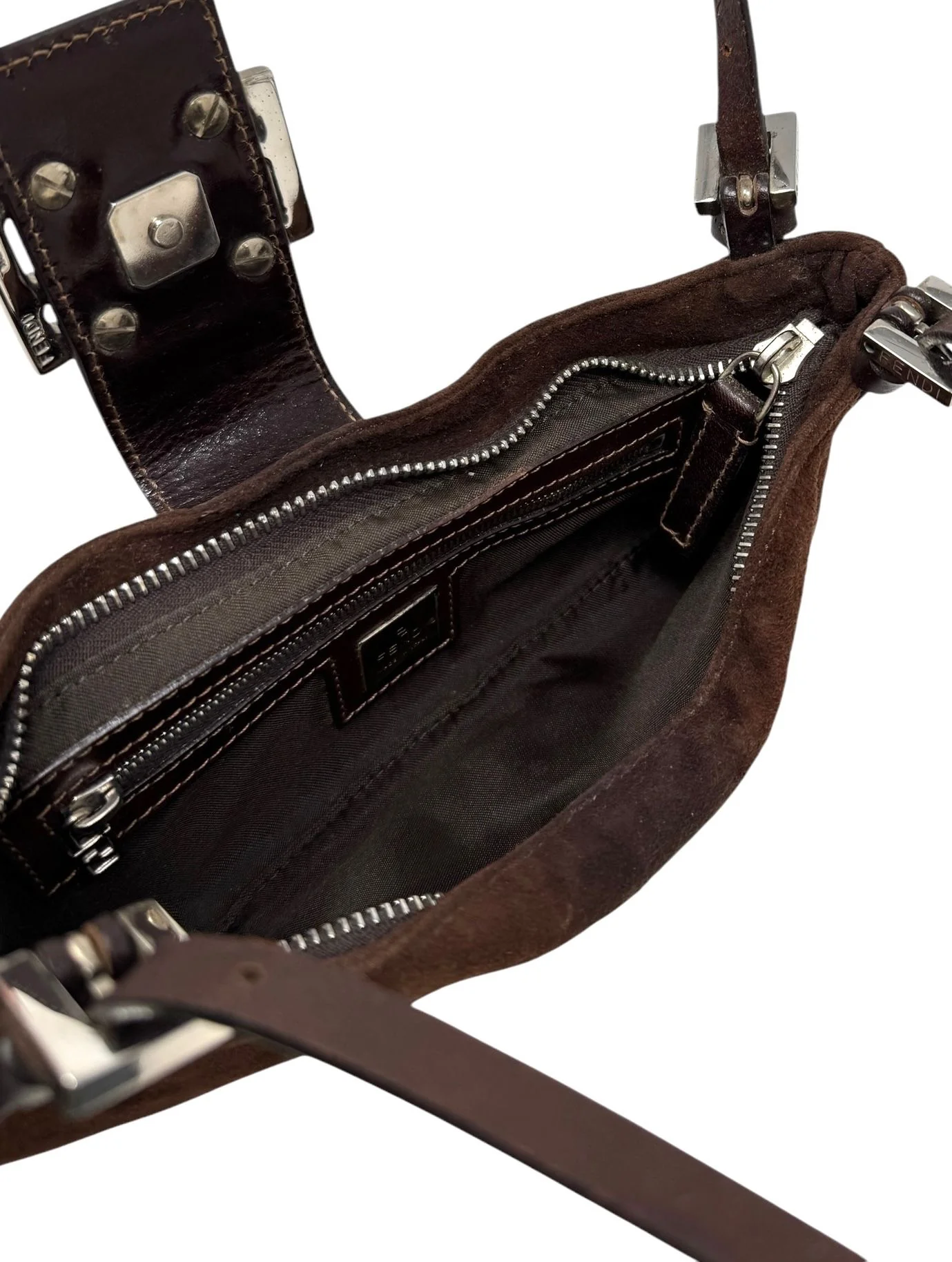 Fendi Brown Seude Mini Baguette Bag - Image 3