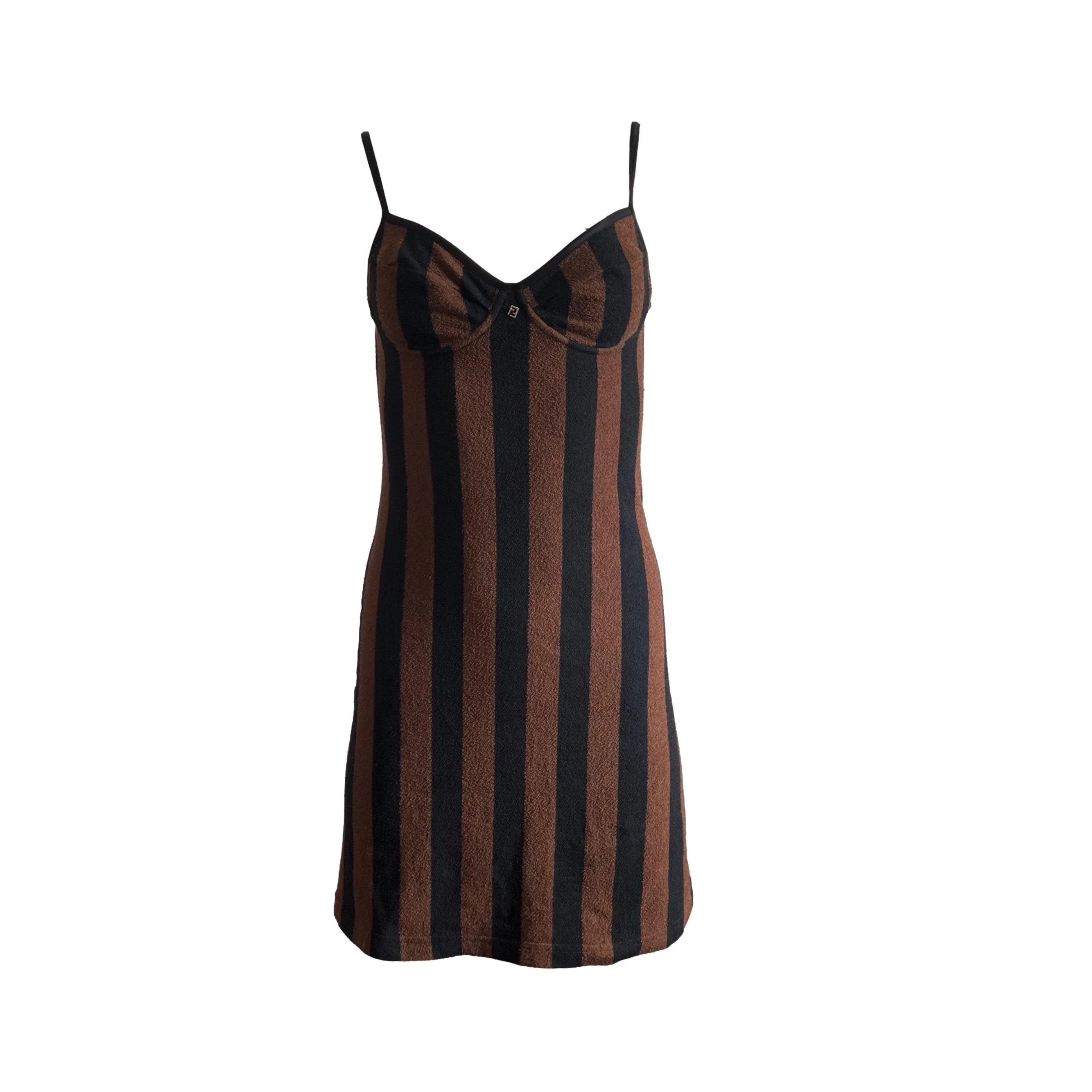 Fendi Brown Stripe Terry Cloth Dress