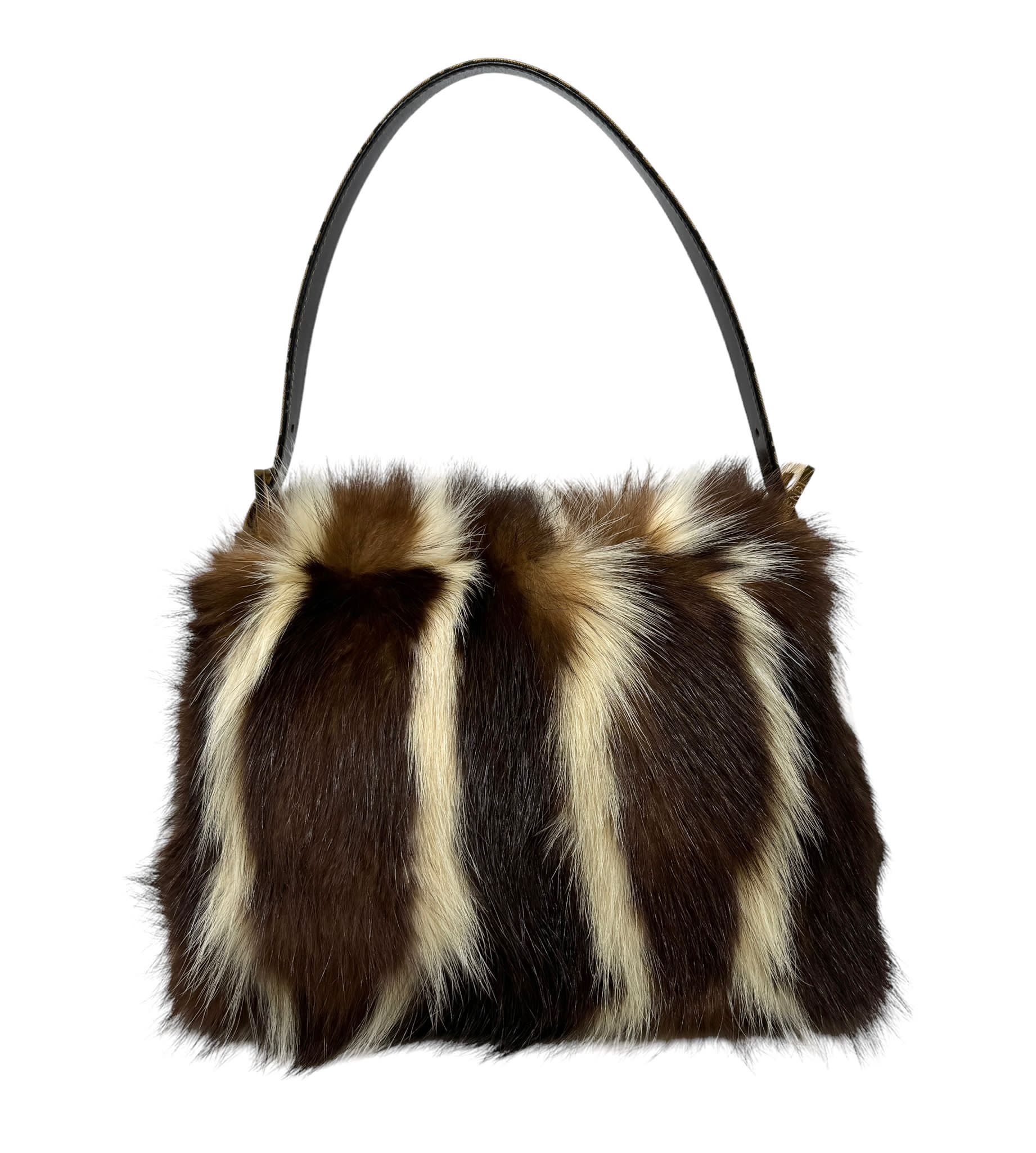 Fendi Brown Striped Fur Mamma Baguette - Image 2