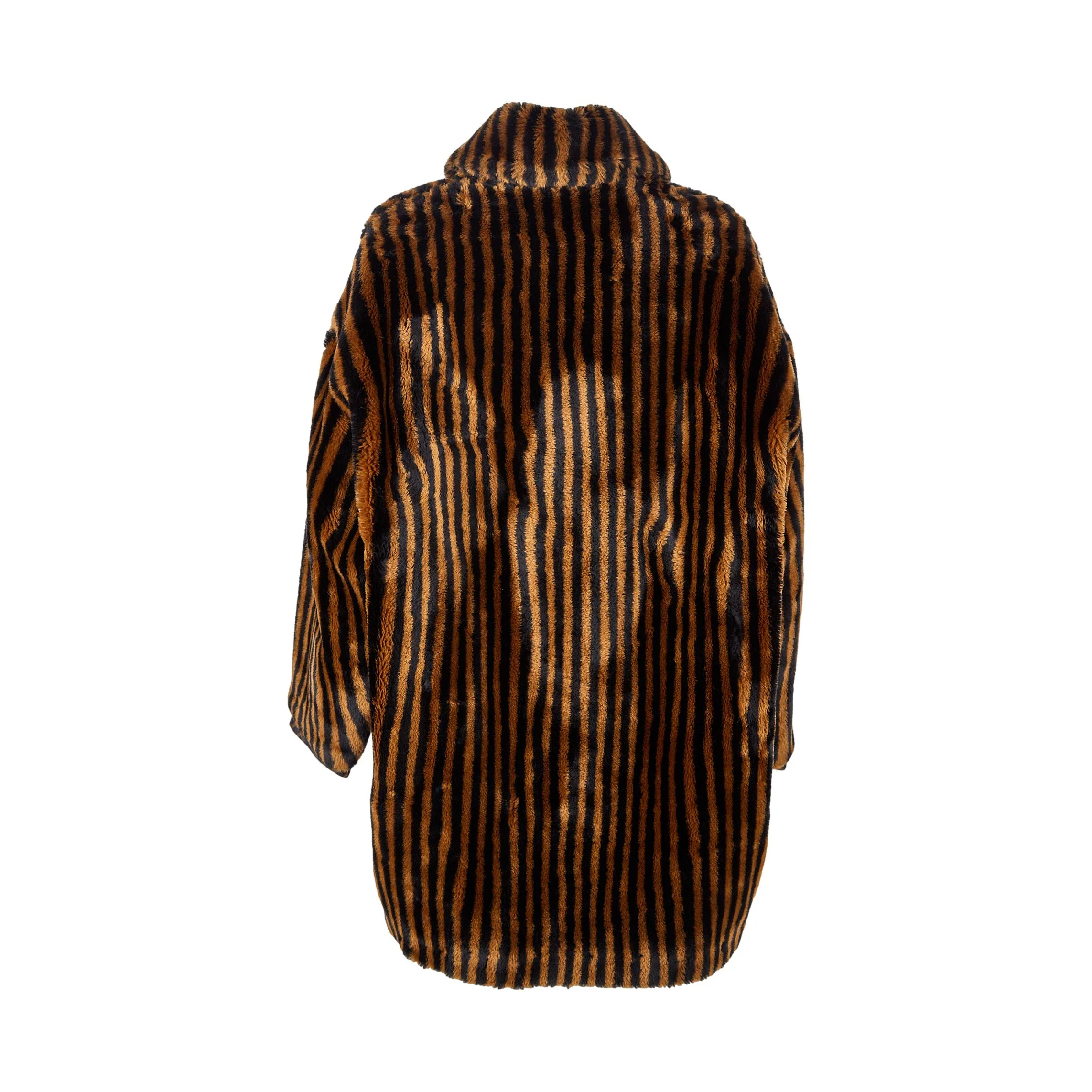 Fendi Brown Striped Logo Fur Coat - Image 2