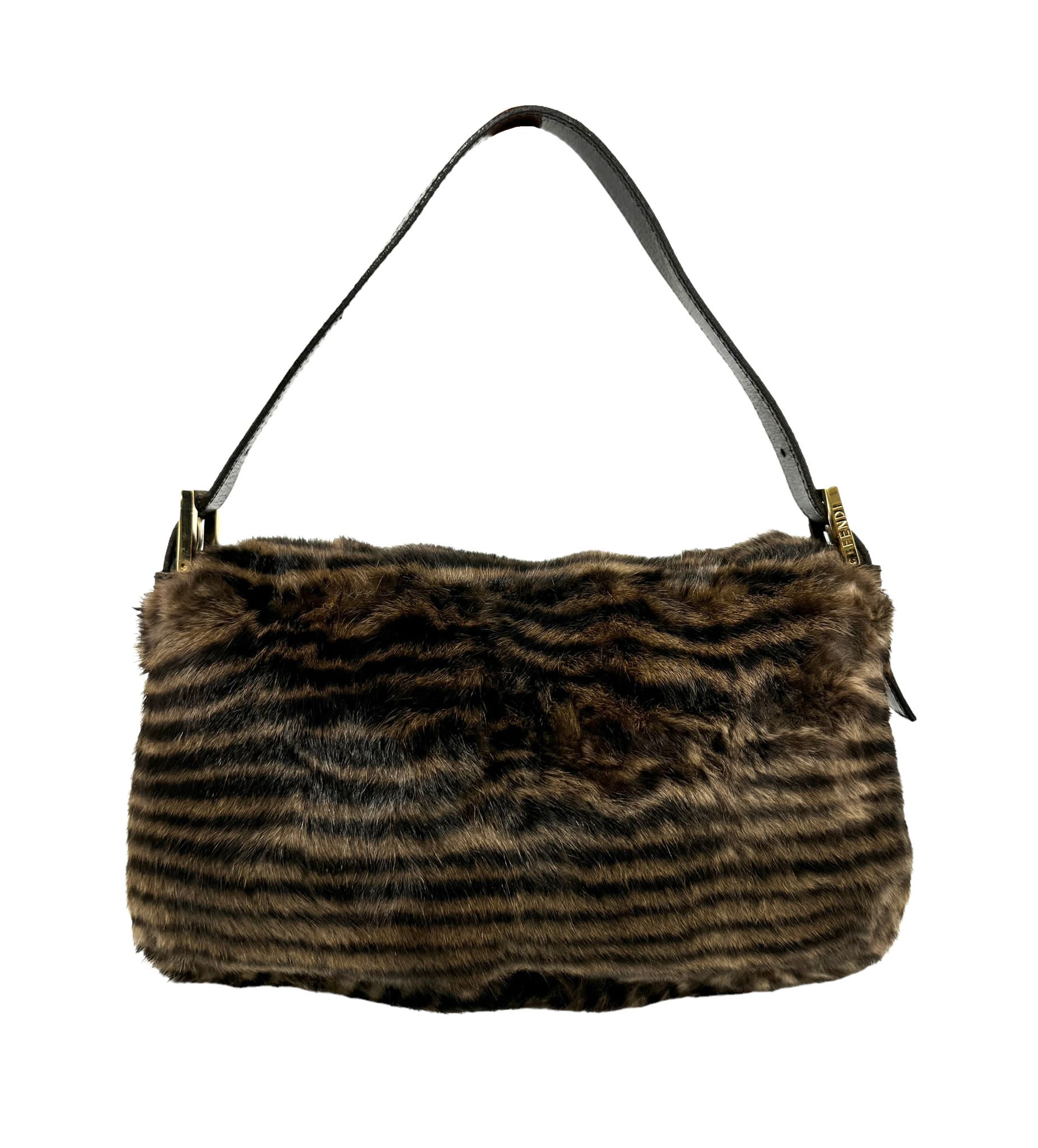 Fendi Brown Striped Fur Baguette - Image 2