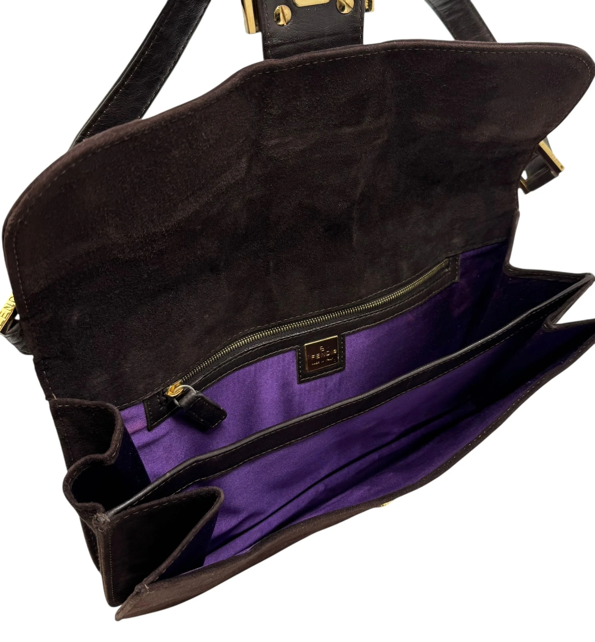 Fendi Brown Suede Baguette Bag - Image 3