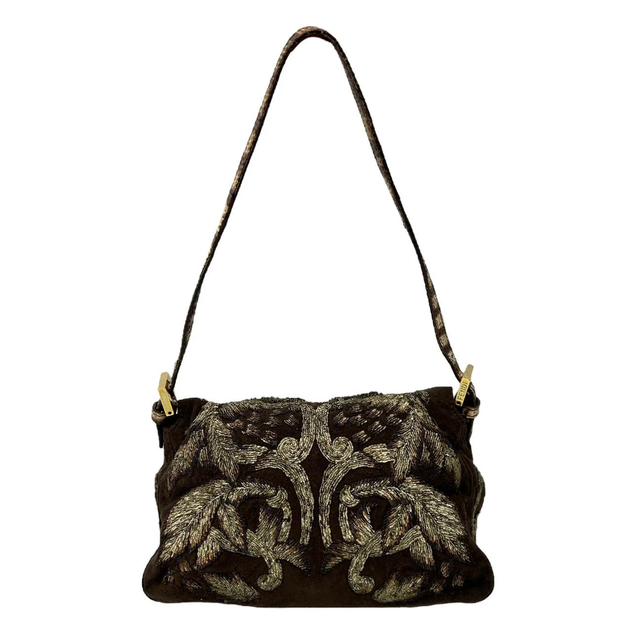 Fendi Brown Suede Beaded Baguette - Image 2