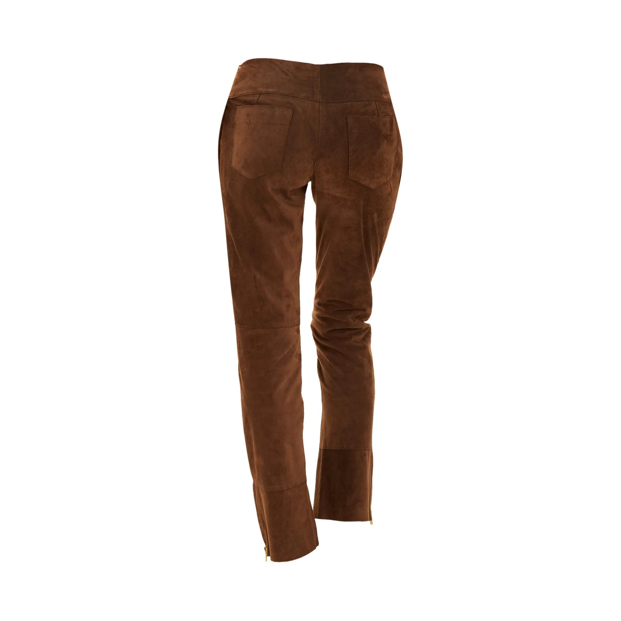 Fendi Brown Suede Leather Zipper Pants - Image 2